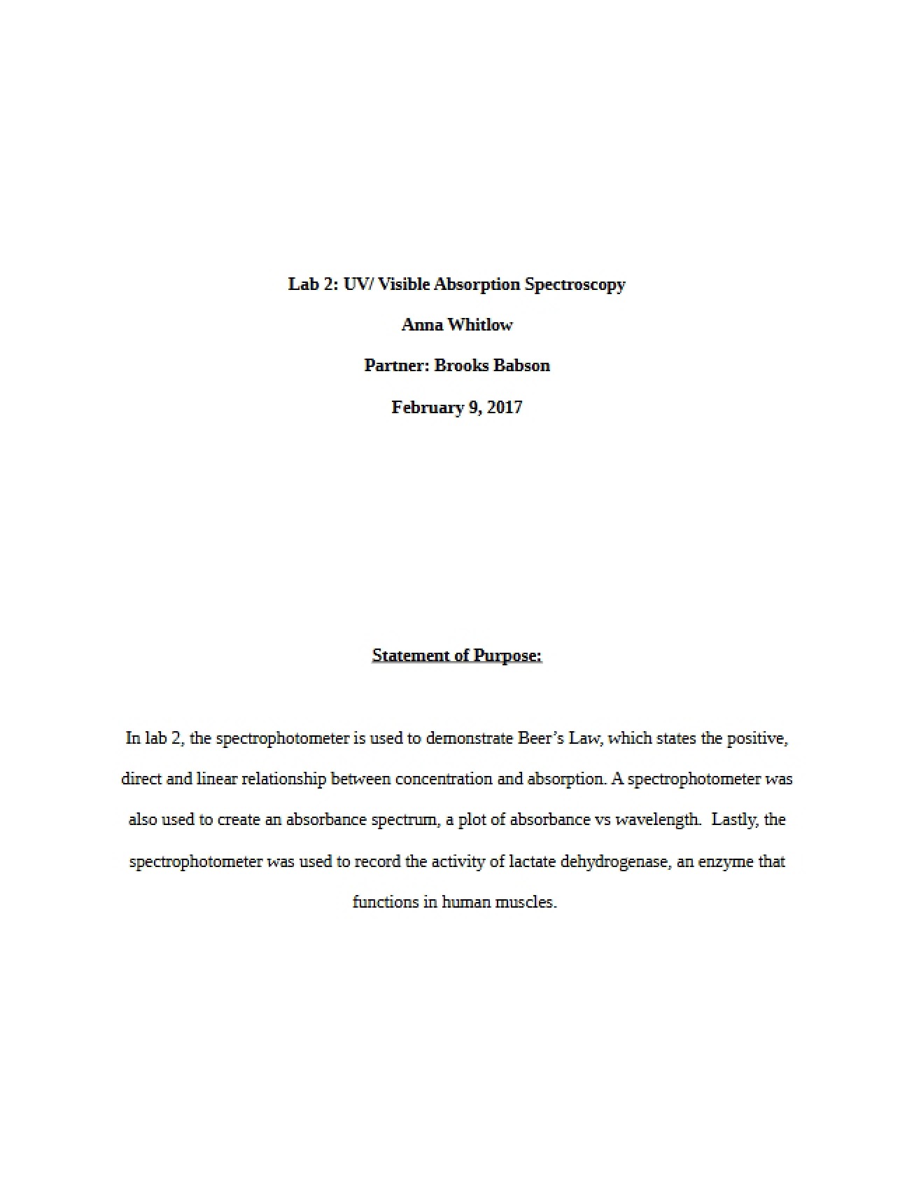 Laboratory 2 Spectroscopy (UV-Visible Absorption)