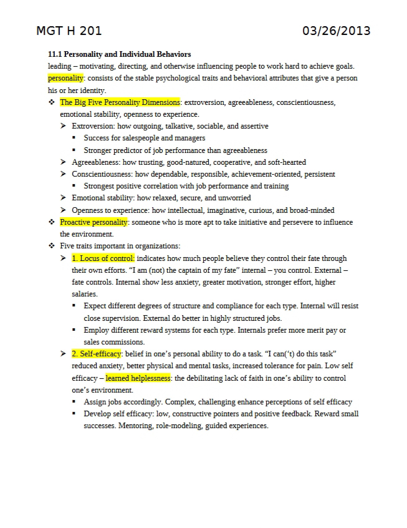 Individual Behaviors and Personality