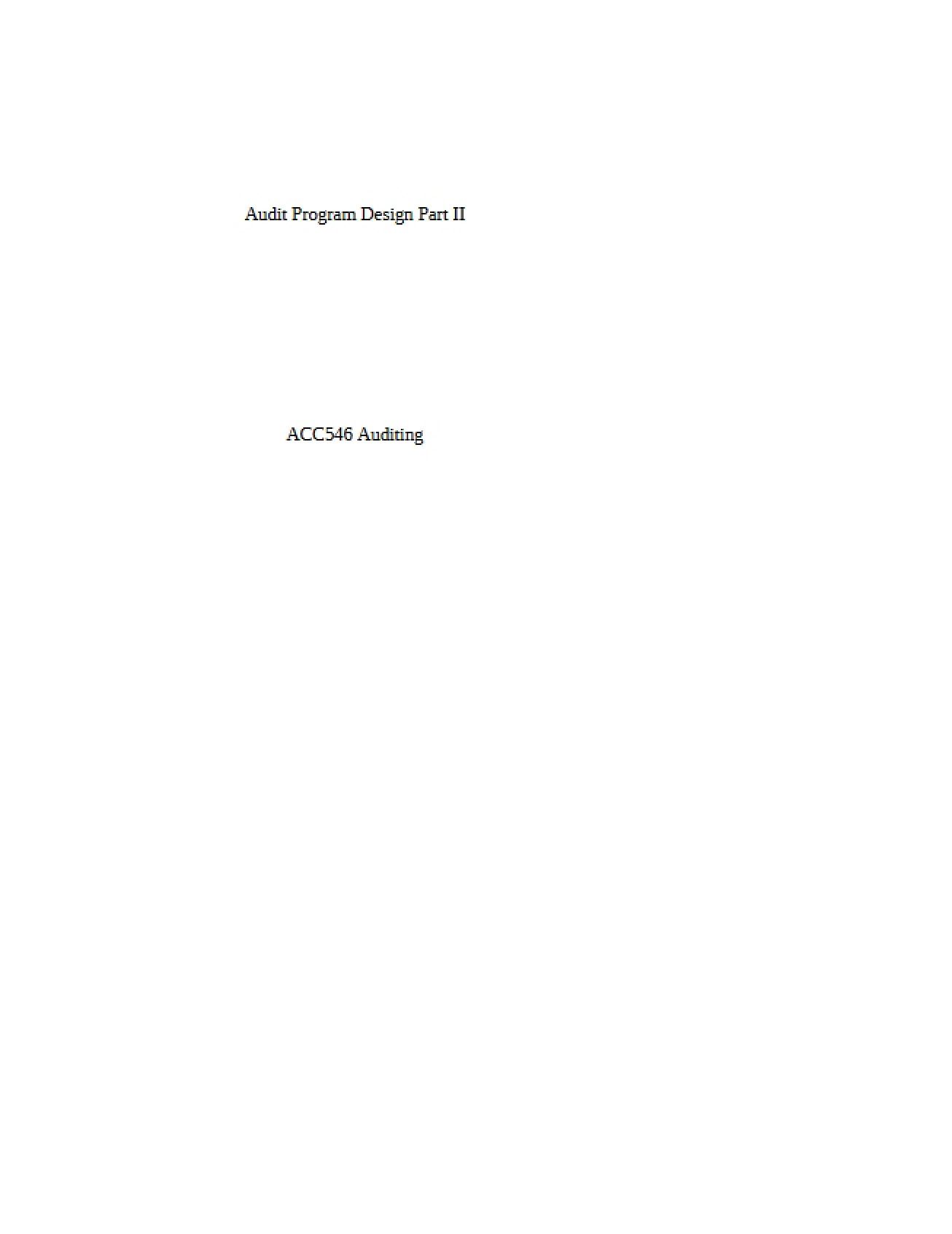 Part II of Audit Program Design