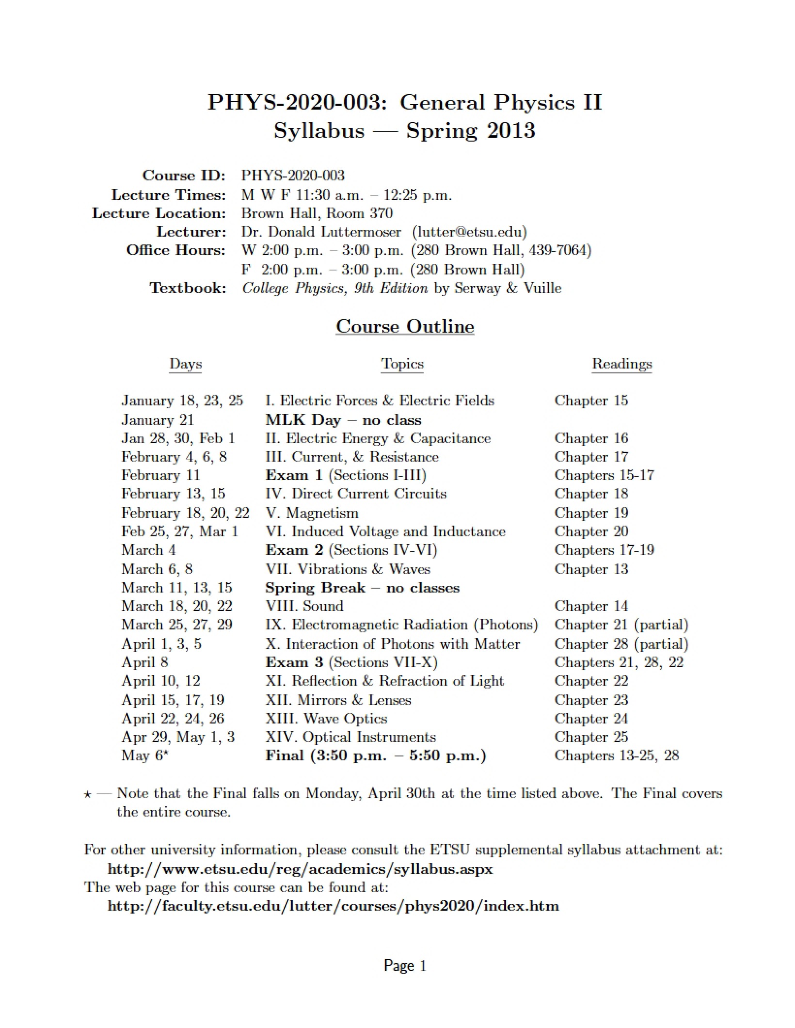 General Physics II Syllabus