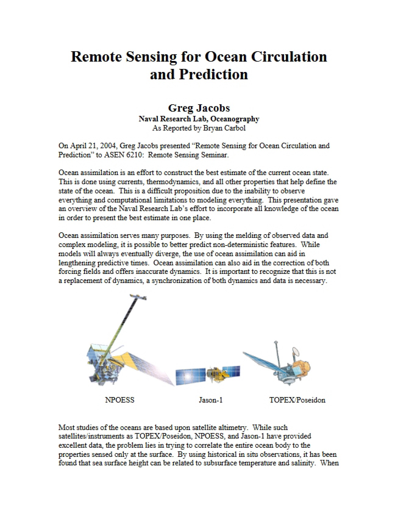Remote Sensing for Predicting and Understanding Ocean Circulation