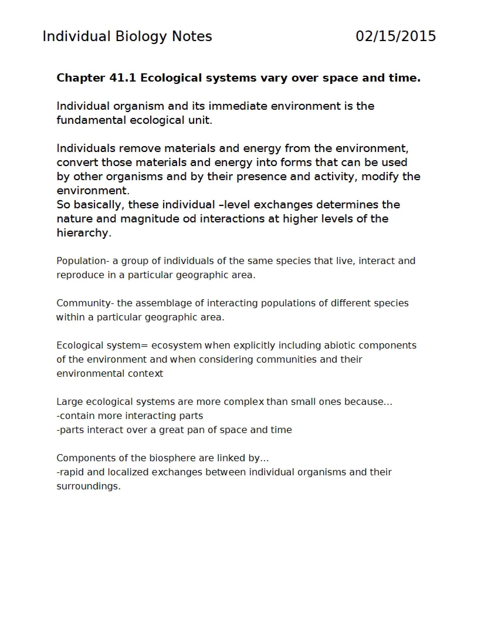 Biology of the Individual