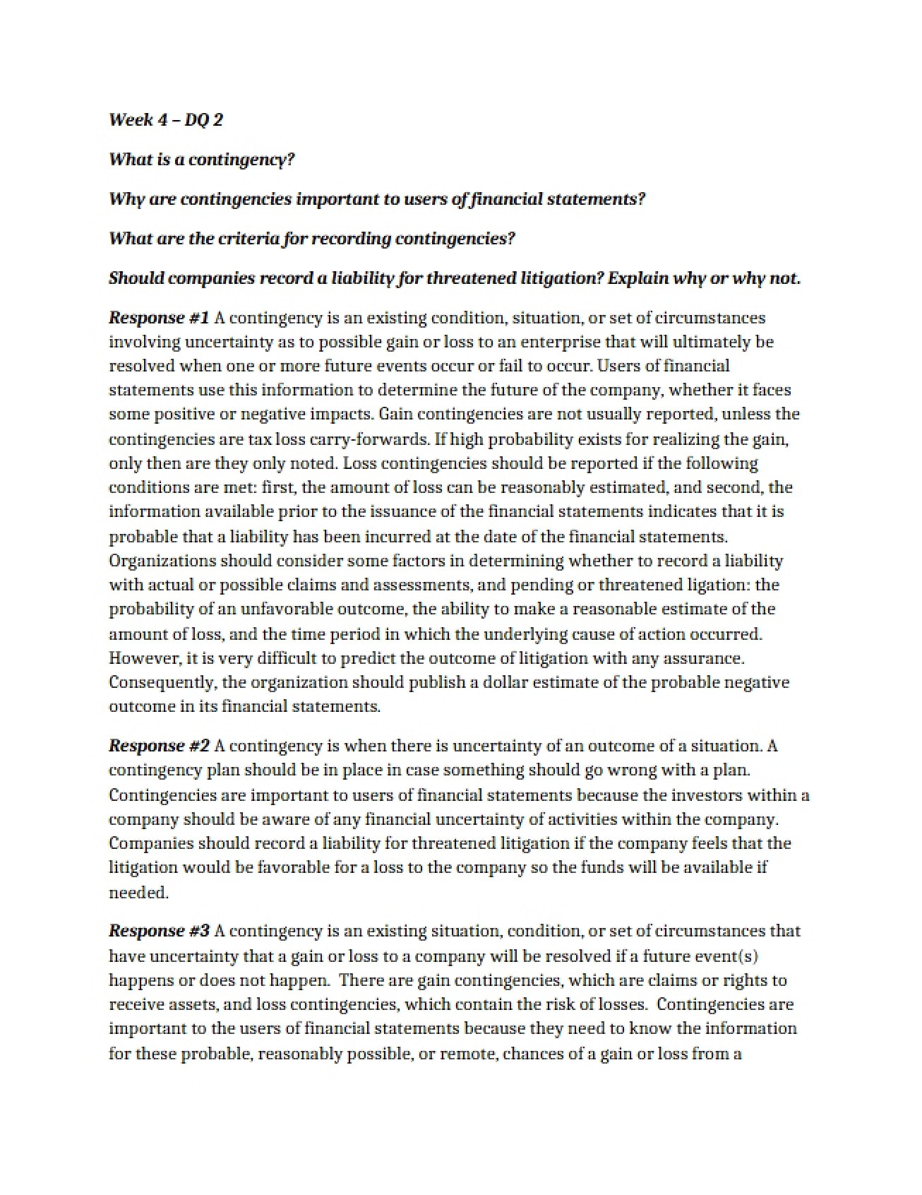 Essay for ACC 422T - 2 Pages