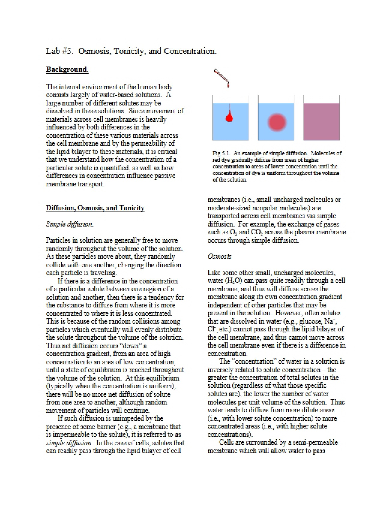 Lab Five Concentration, Tonicity, and Osmosis