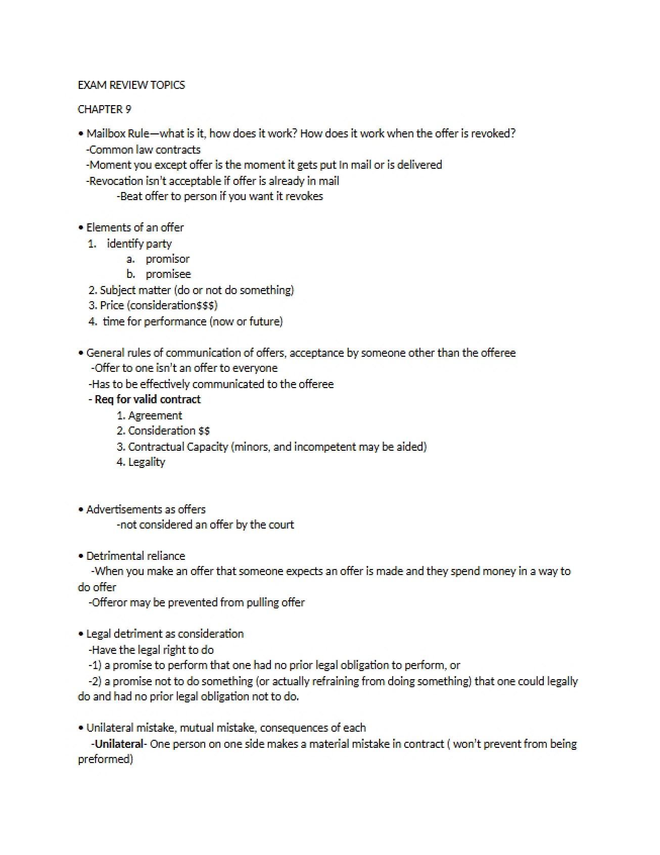 Topics for Exam Review - Part One