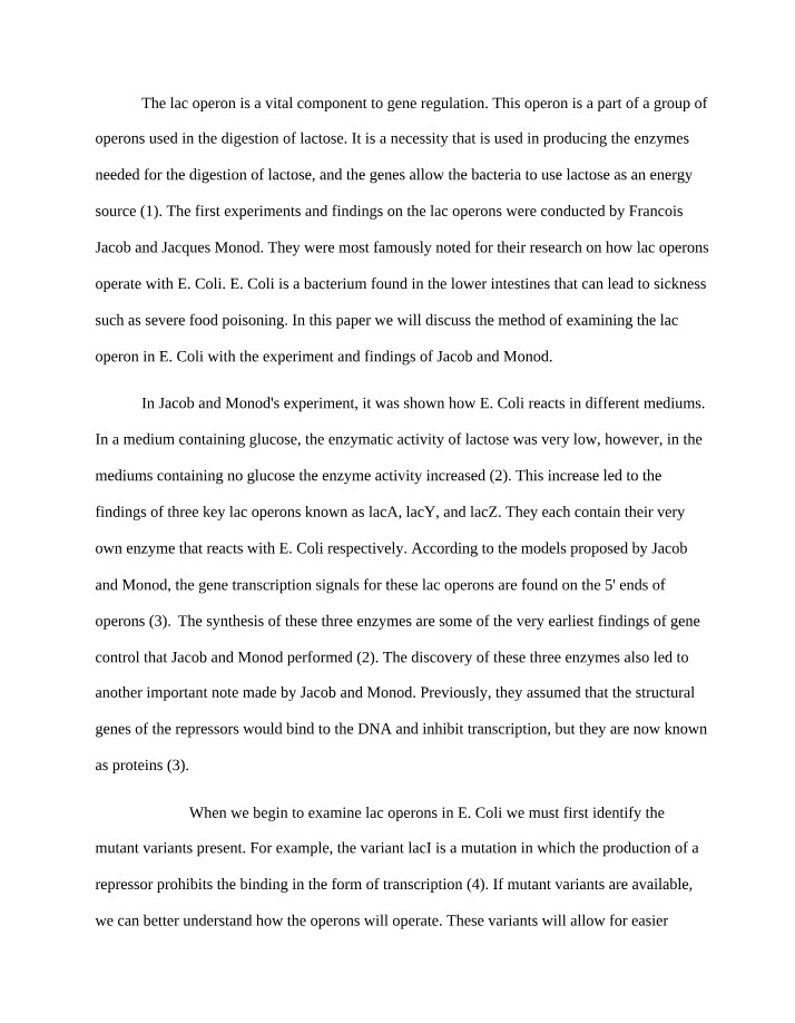 The Lac Operon in E. coli