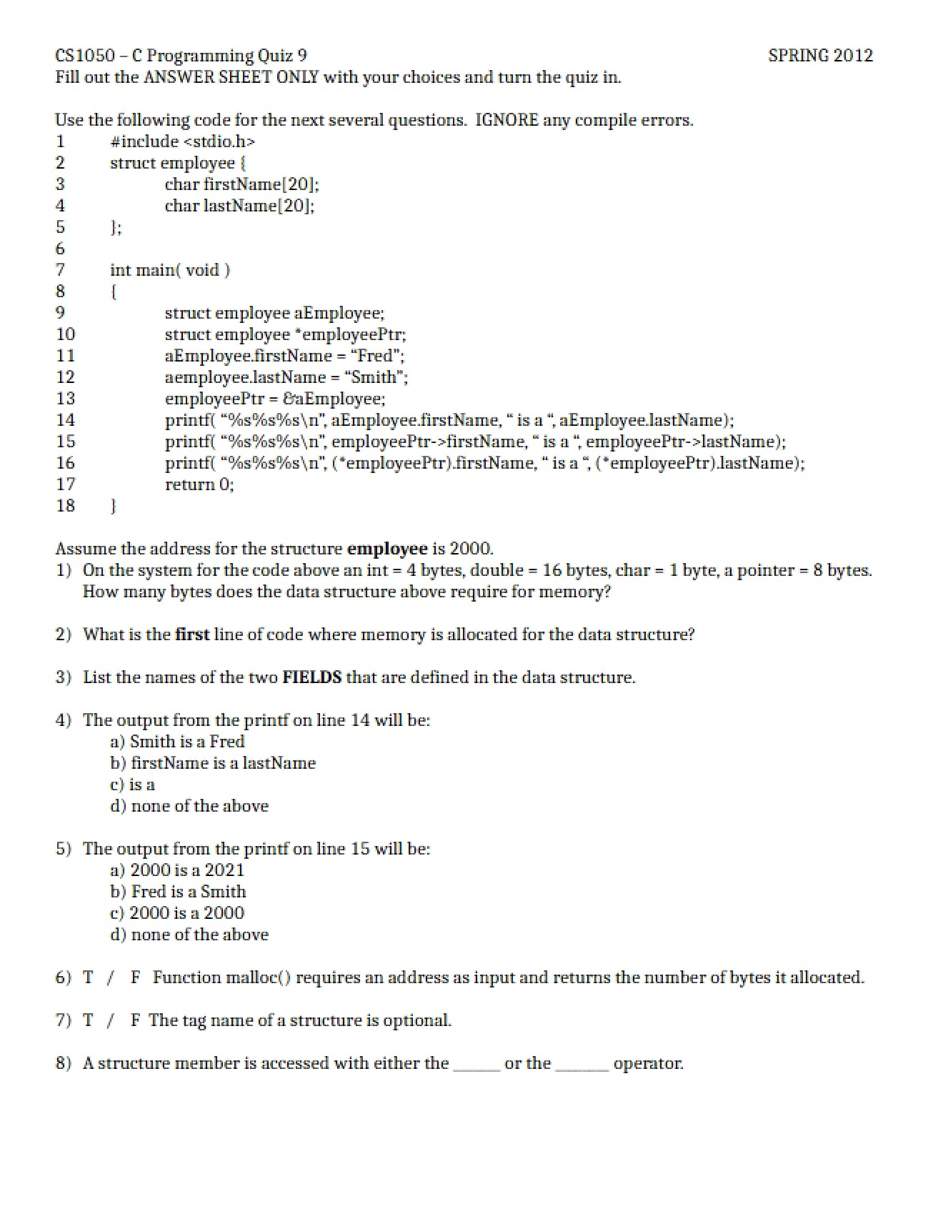 Quiz 9 C (CS1050)