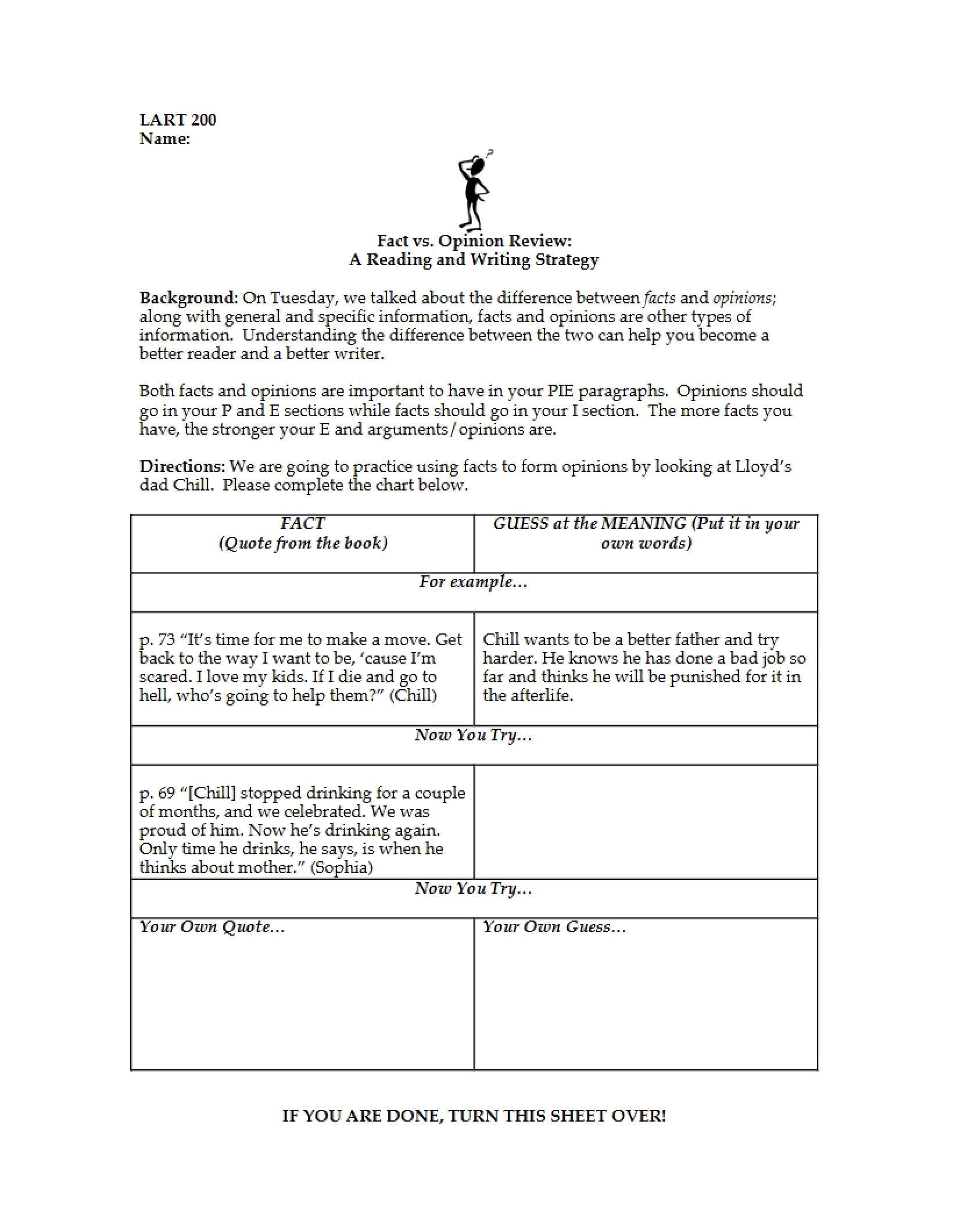 Reading and Writing Strategy Fact vs. Opinion Review