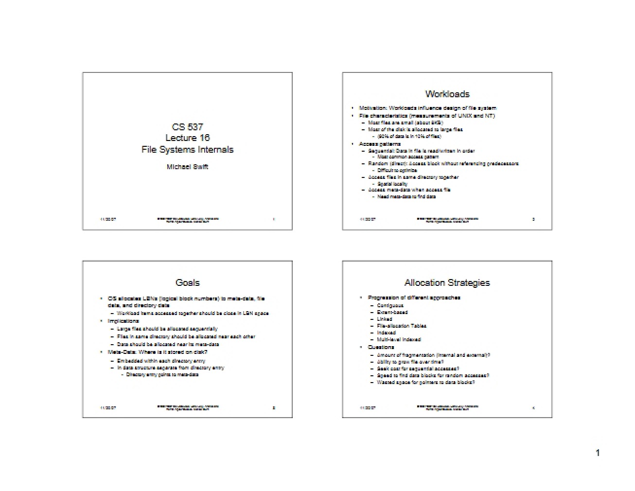 Internal File Systems - Lecture Sixteen