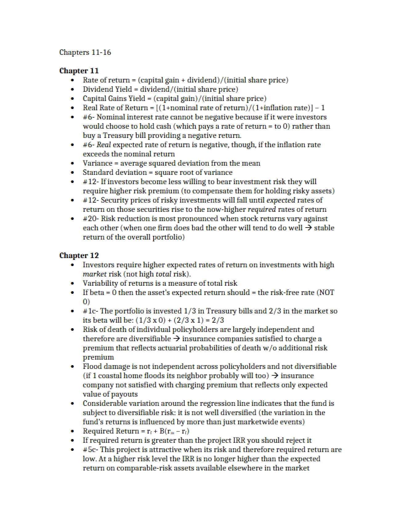 Basic Finance Concepts from Chapter Eleven