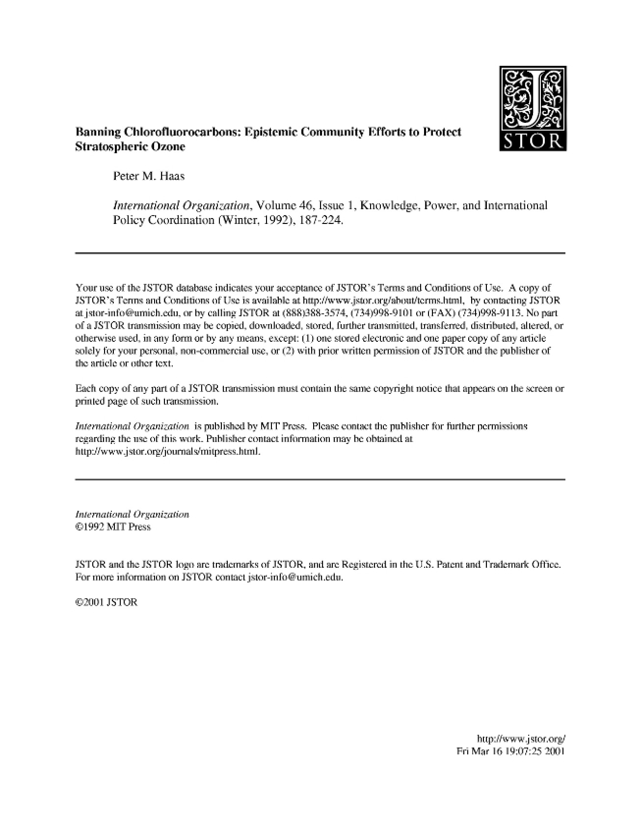 Ban on Chlorofluorocarbons A Case Study