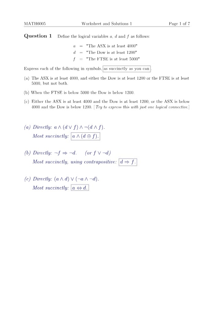 Worksheet 1 and Solutions