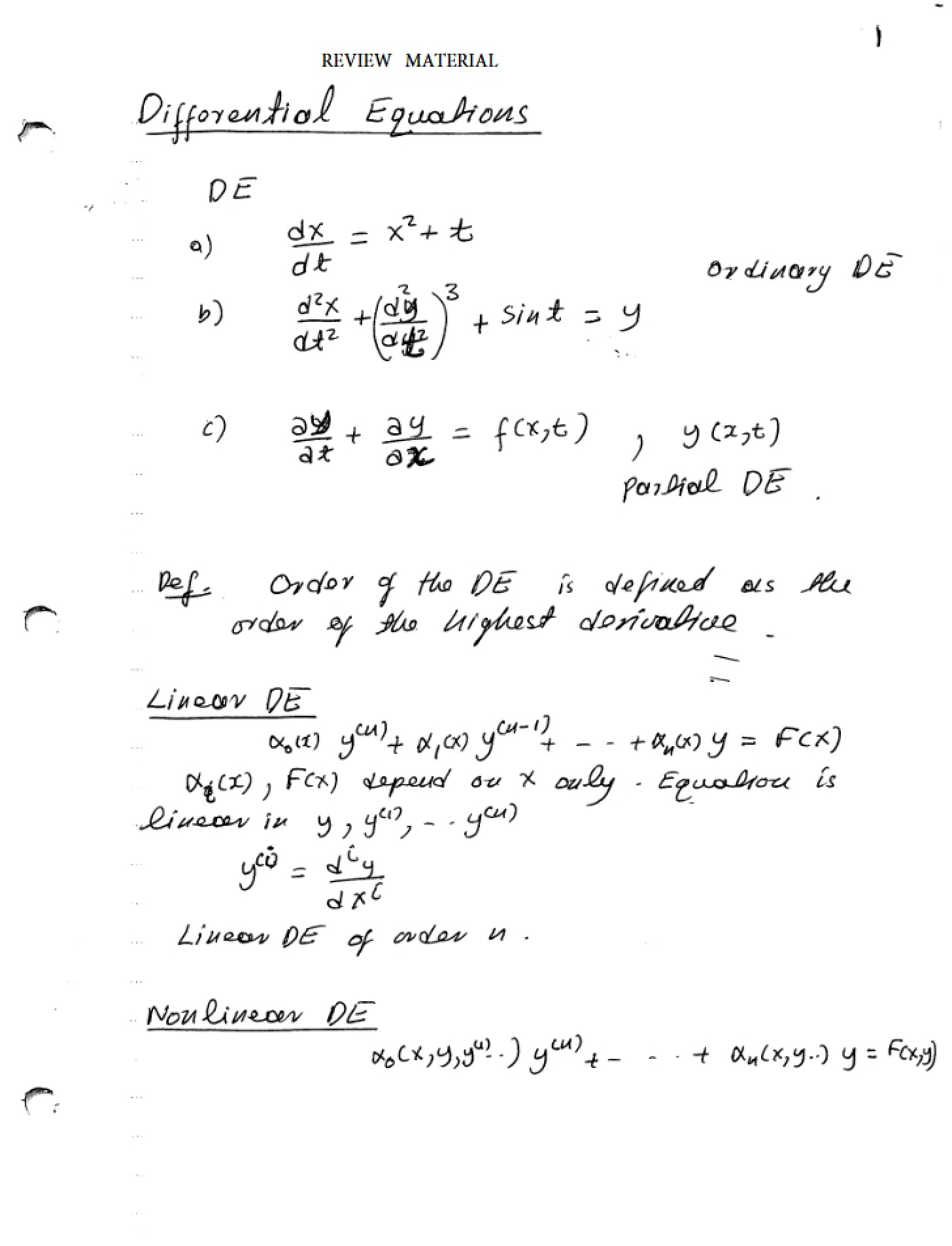 Differential Equations Review