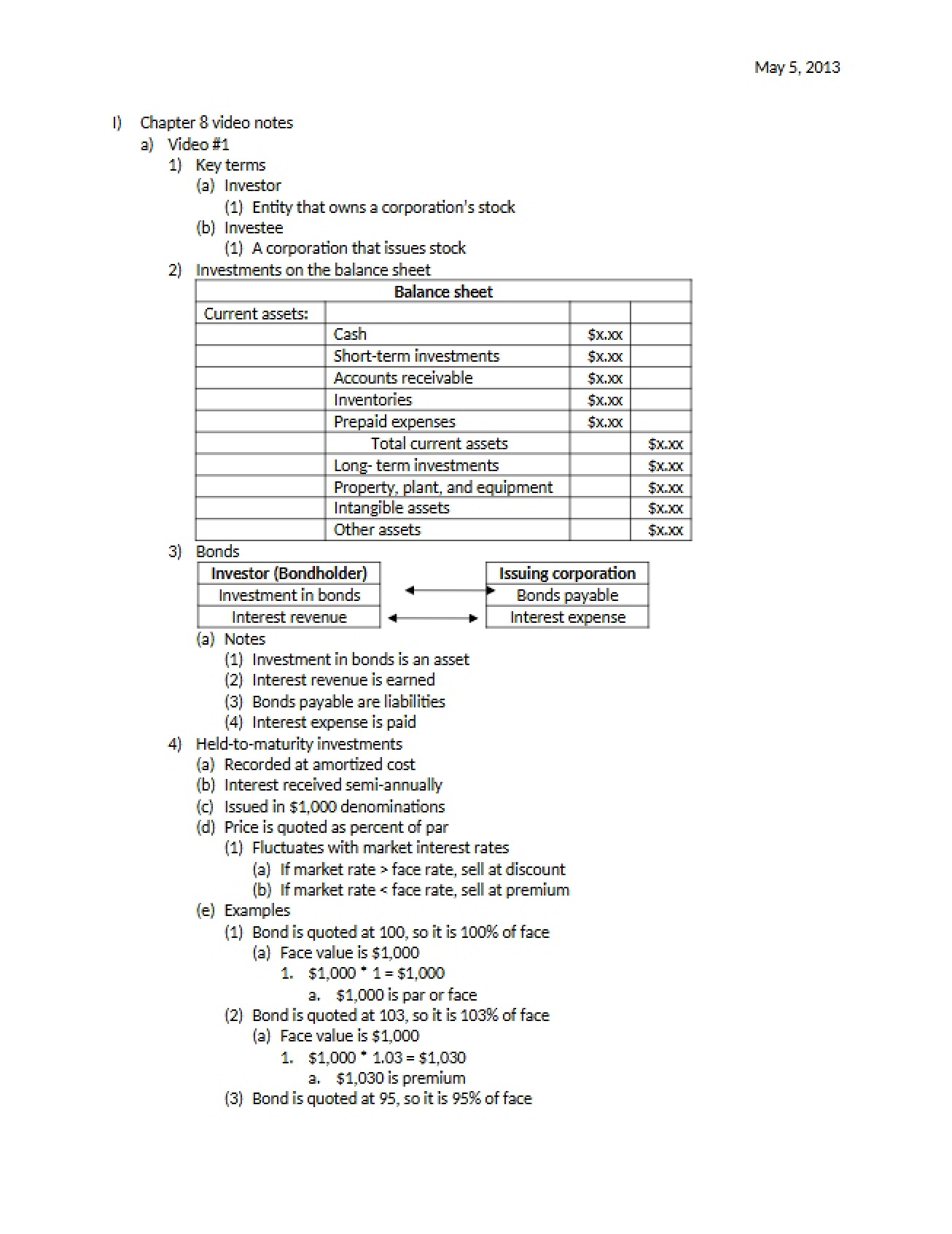 Class Notes for Financial Accounting