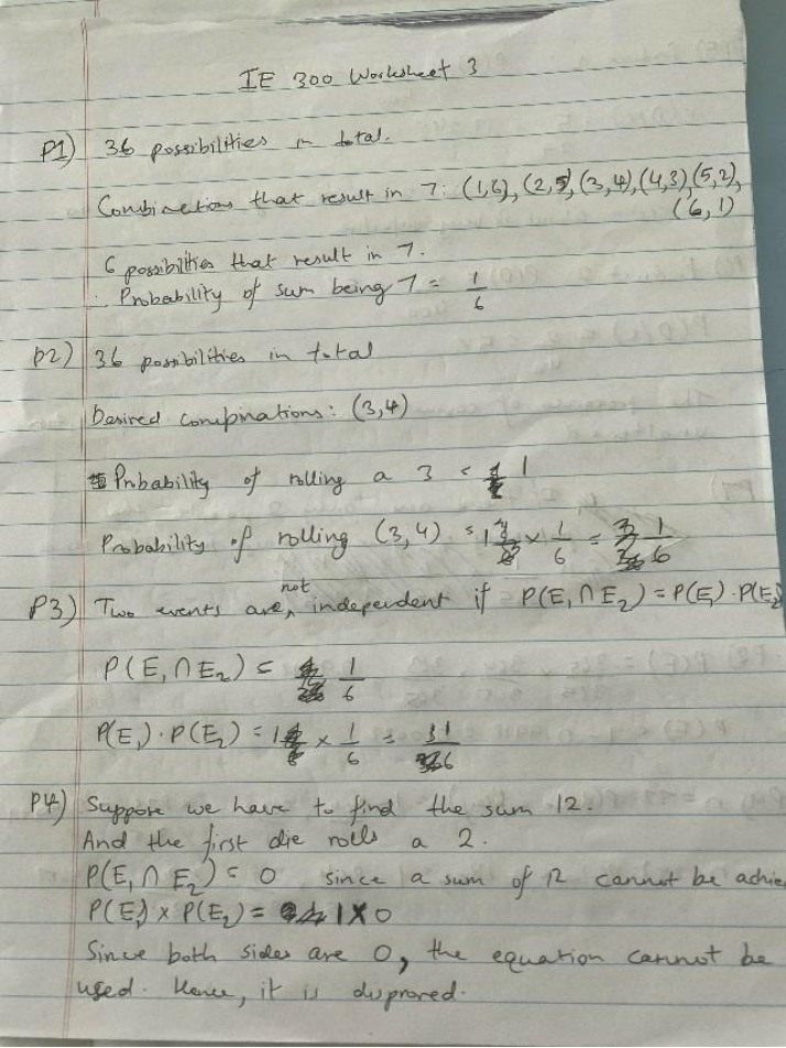 Worksheet 3 - IE 300