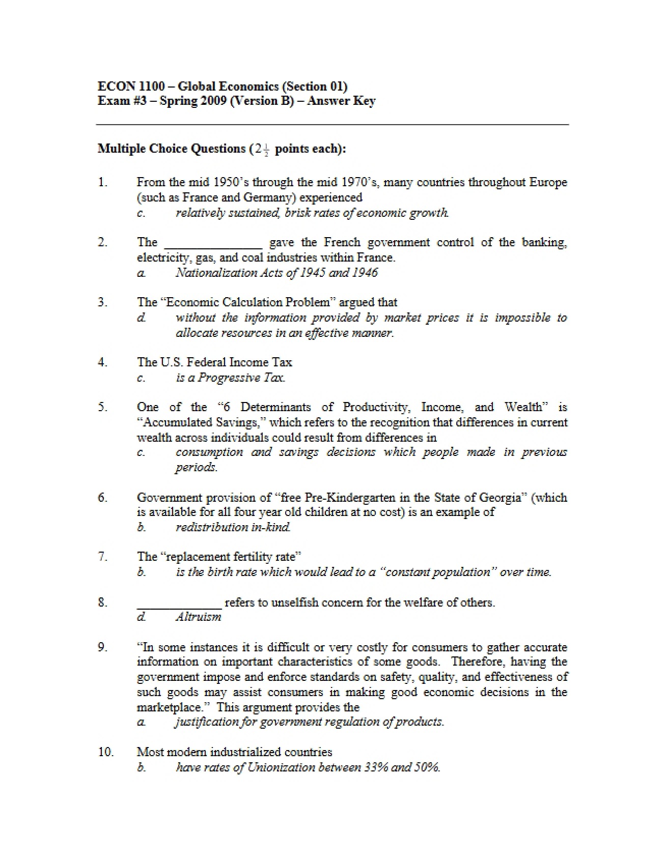 ECON 1100 Third Exam Paper