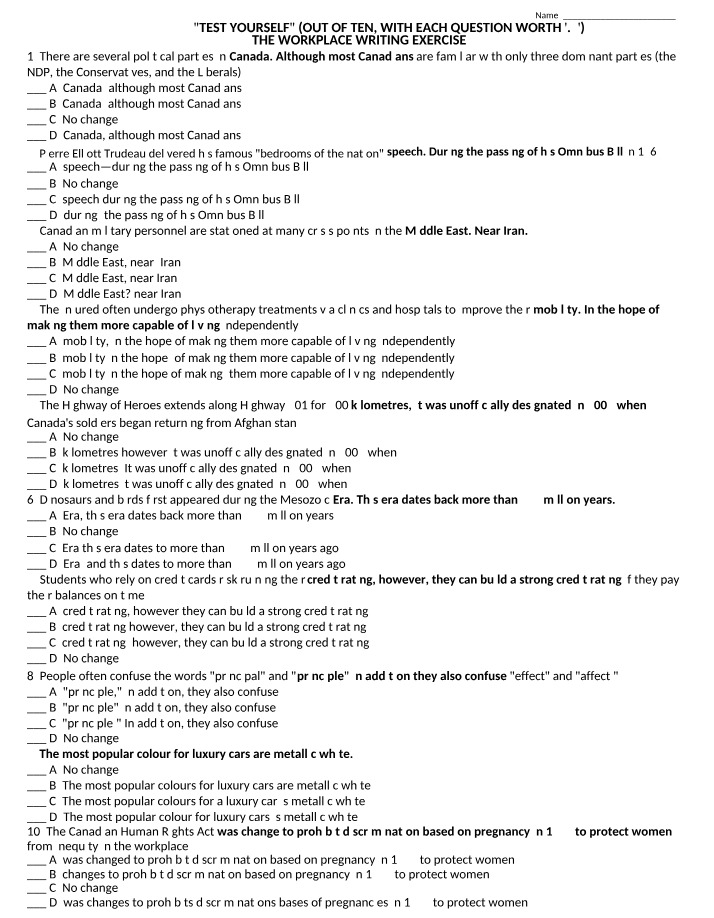 Workplace Writing Exercise - Test Yourself