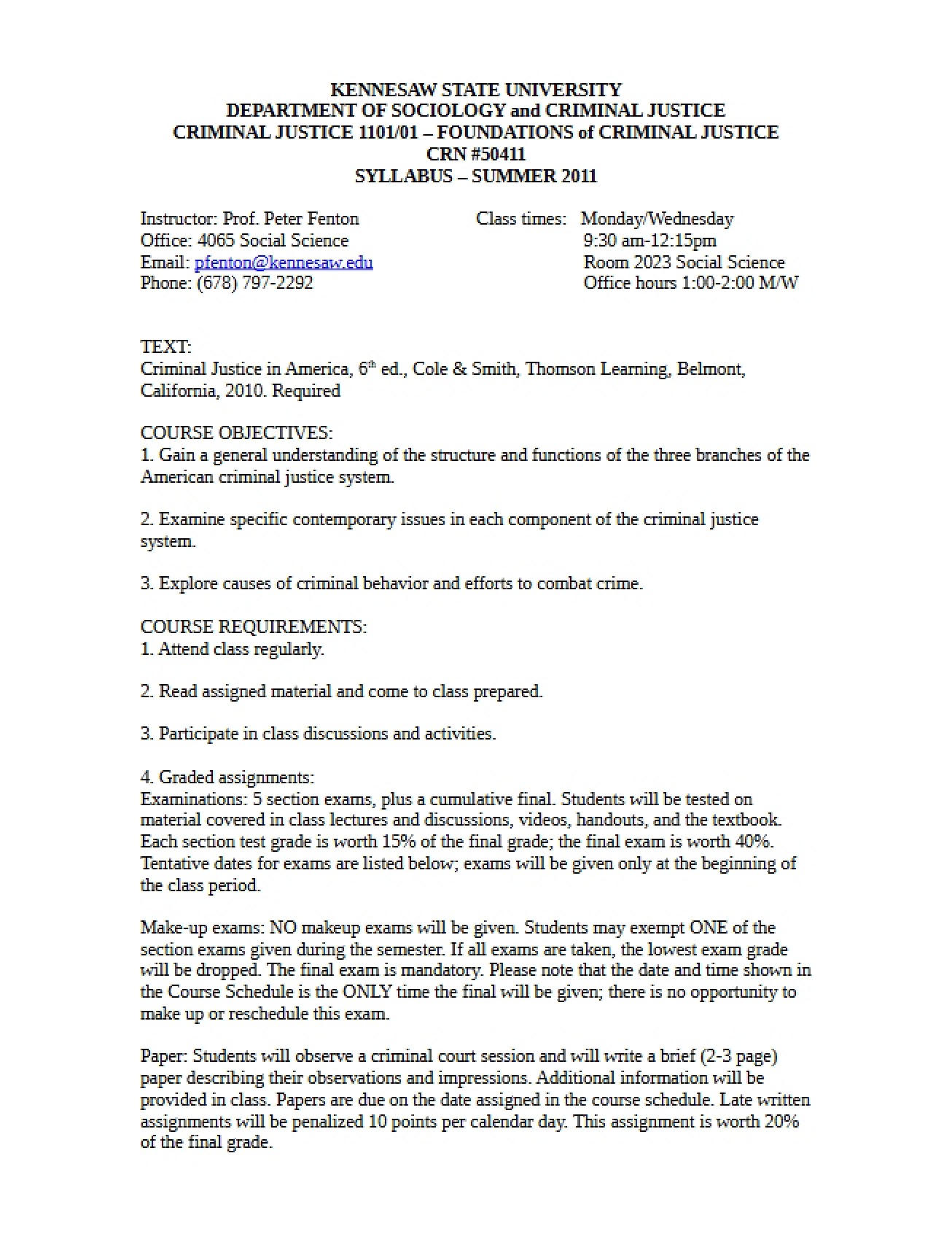 General Syllabus for a Course on the Foundations of Criminal Justice - CRJU 1101