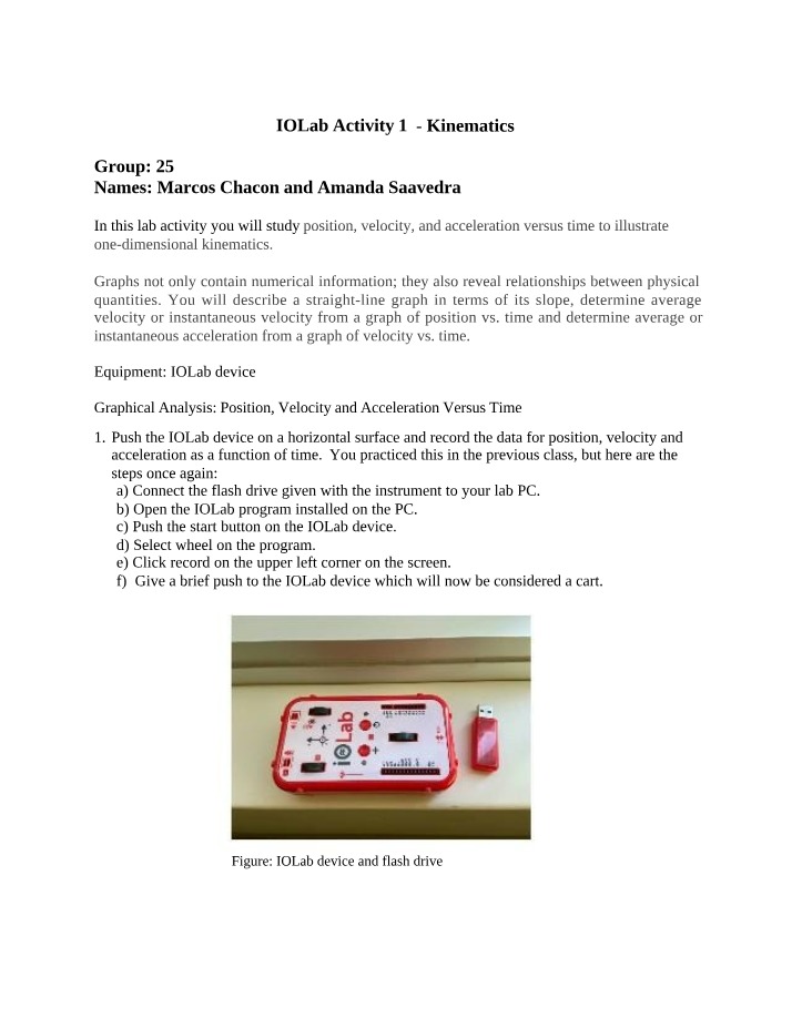 Kinematics - IOLab Activity 1