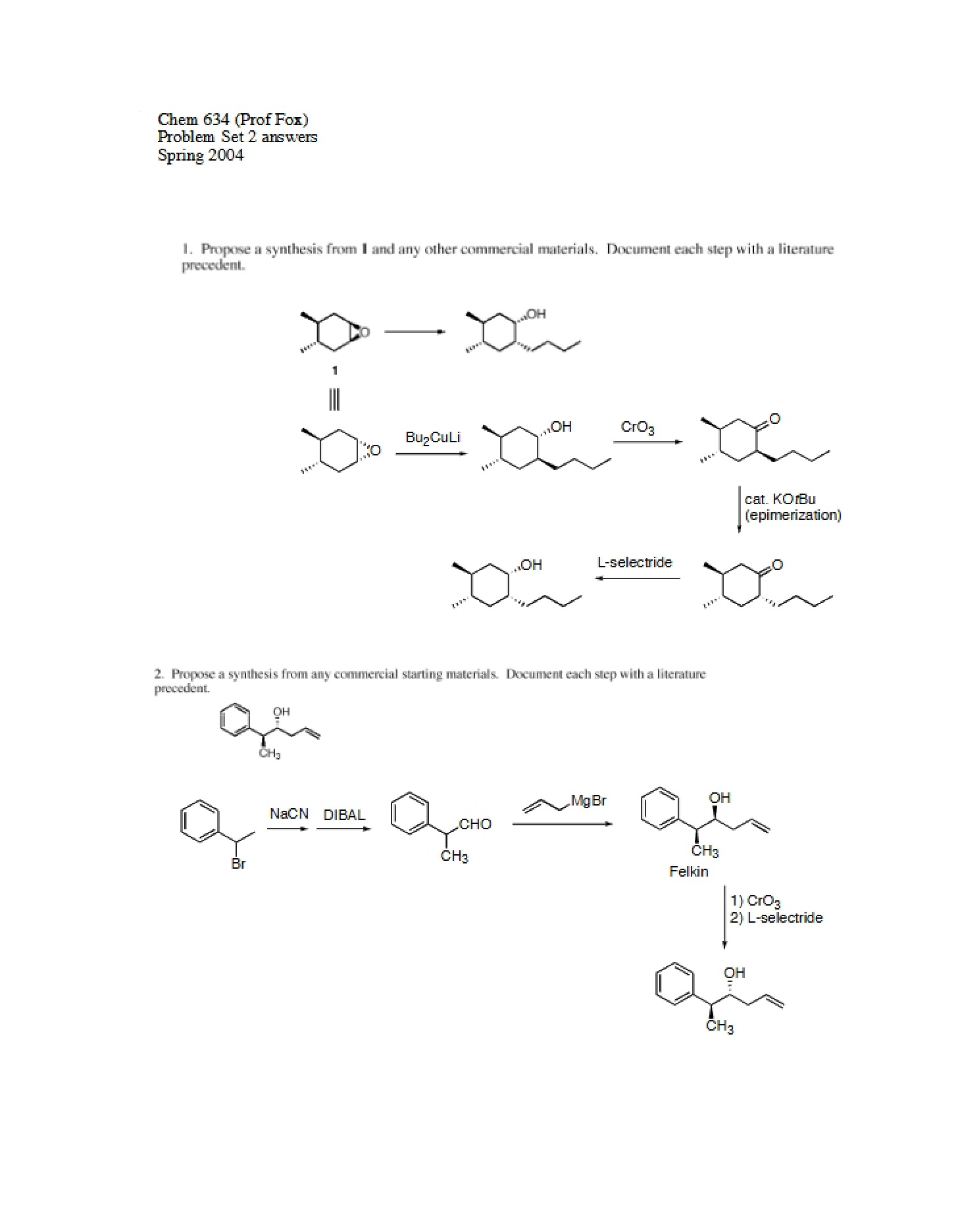 Answers for Problem Set 2 (Chem 634)