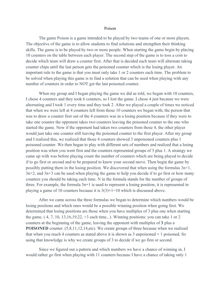 Math Analysis of Game Poison Strategy