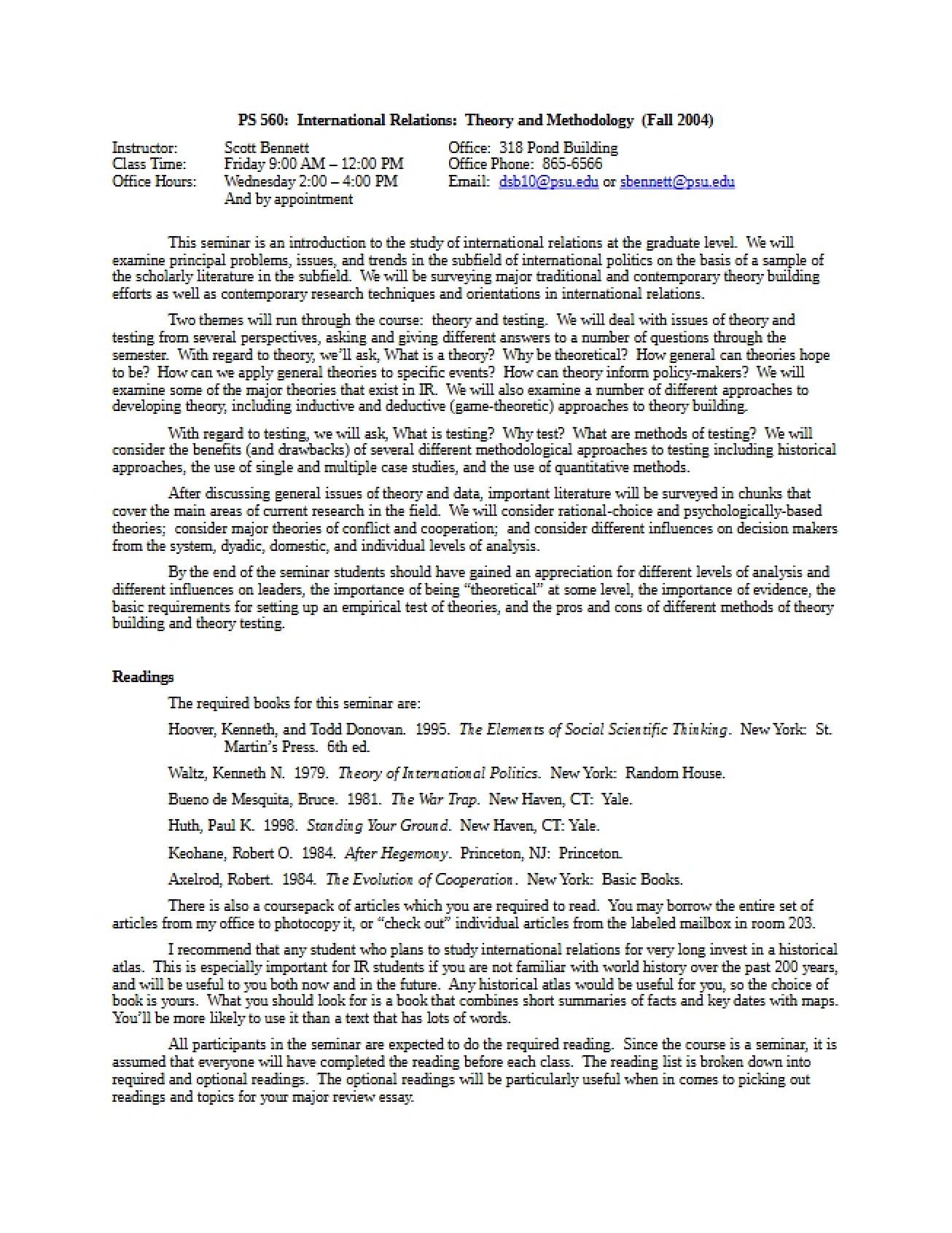 International Relations Syllabus (Bennett 560)