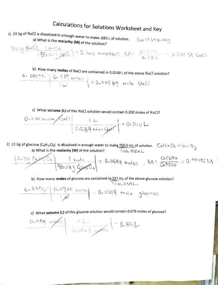 Worksheet and Key for Solution Calculations