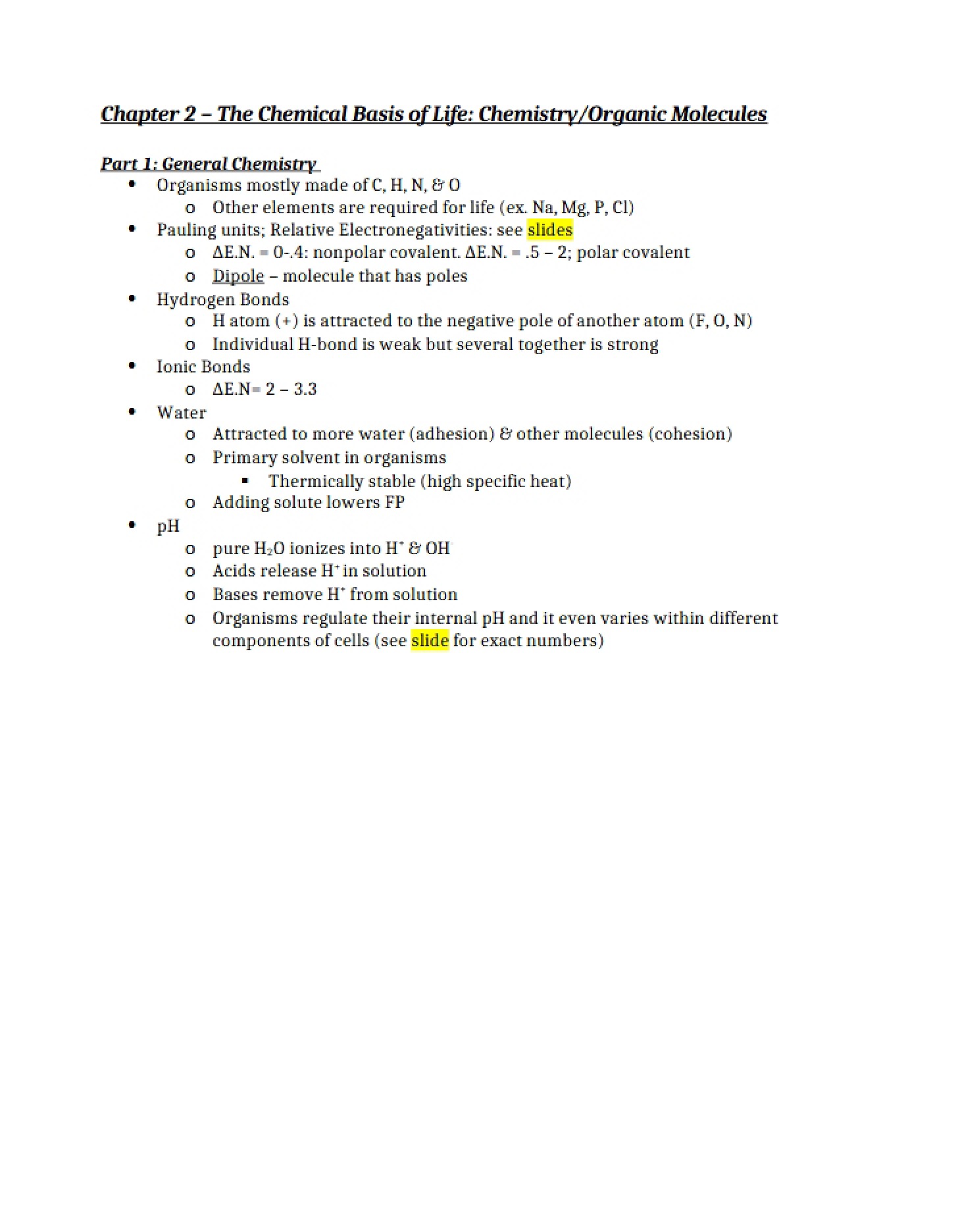 Life's Chemical Basis - Ch 2