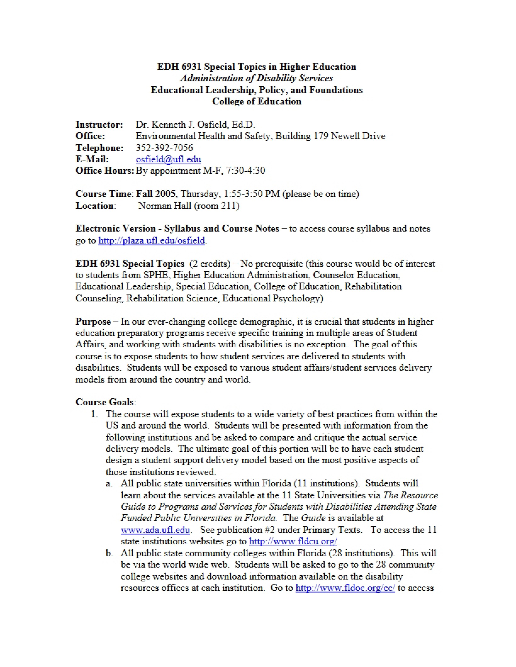 Course Syllabus for EDH 6931