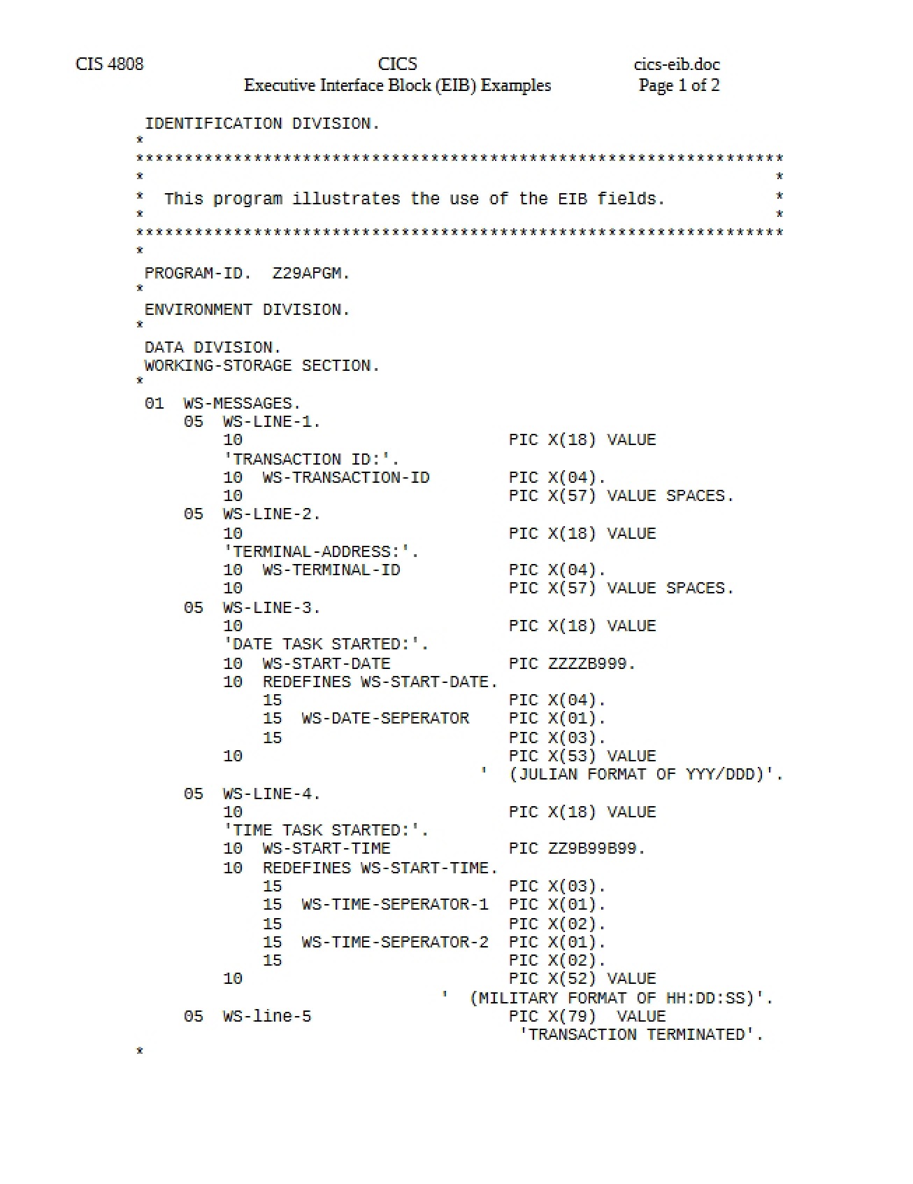 Examples of EIB (Executive Interface Block)