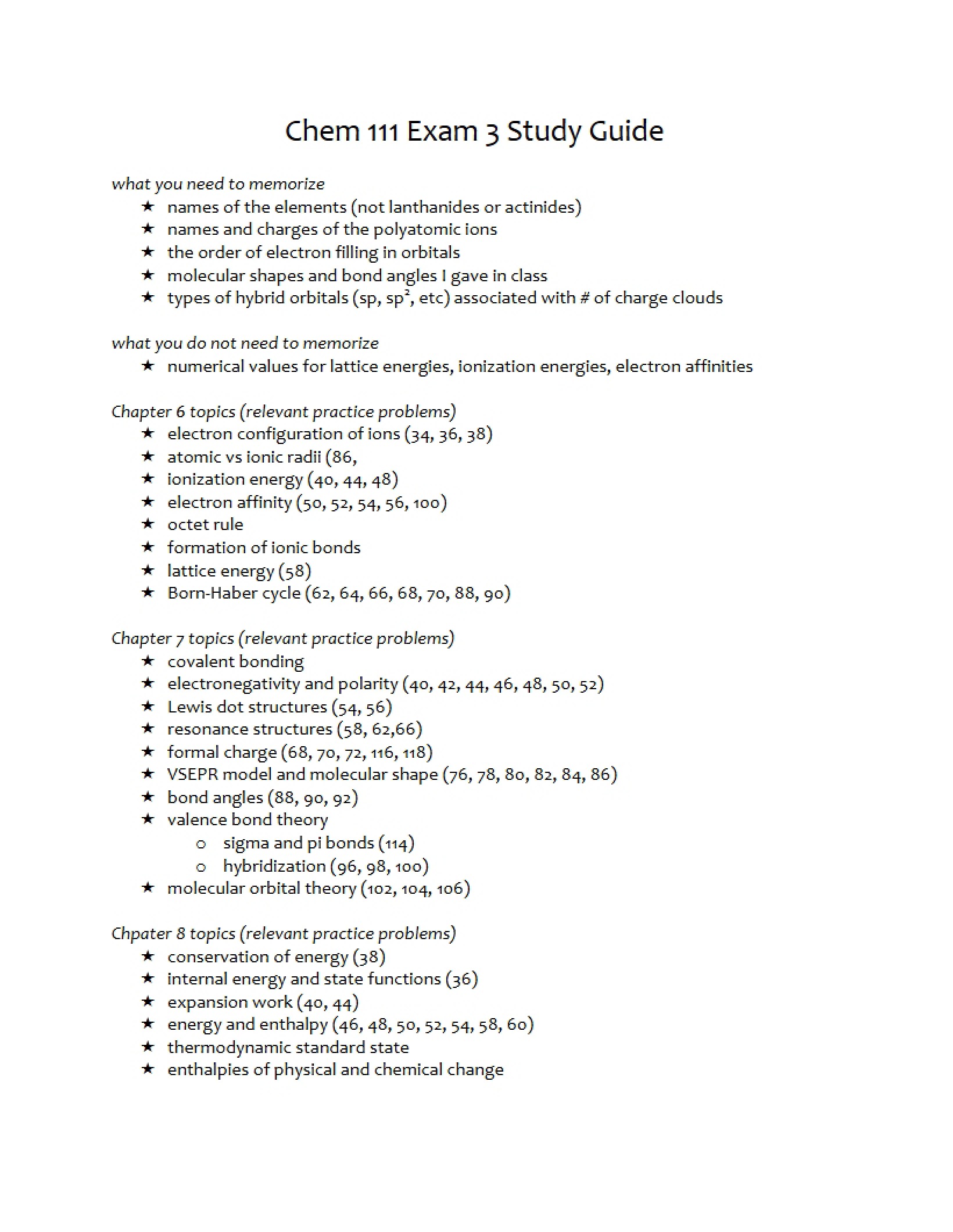 Guide for Exam Three
