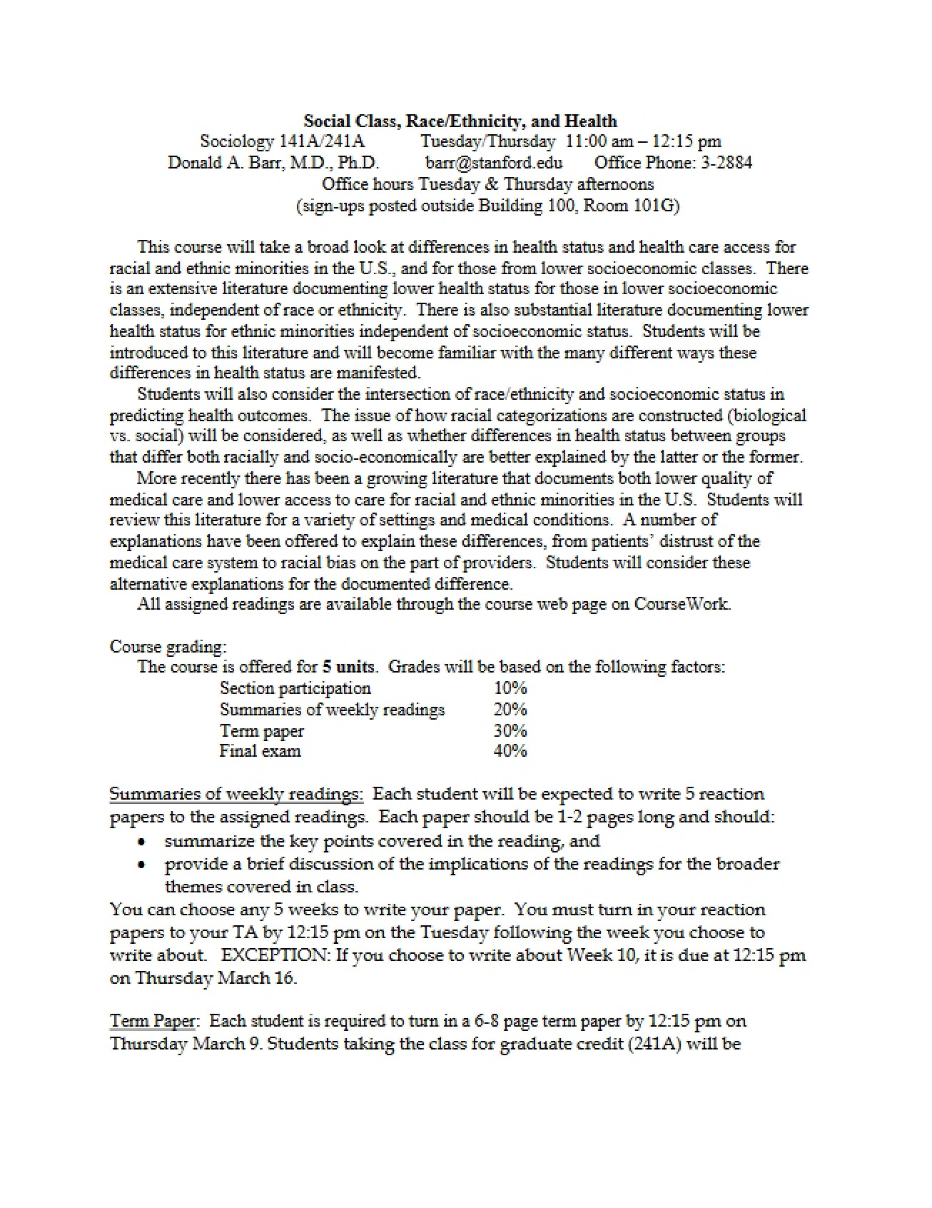 Syllabus for Controversies About Inequality