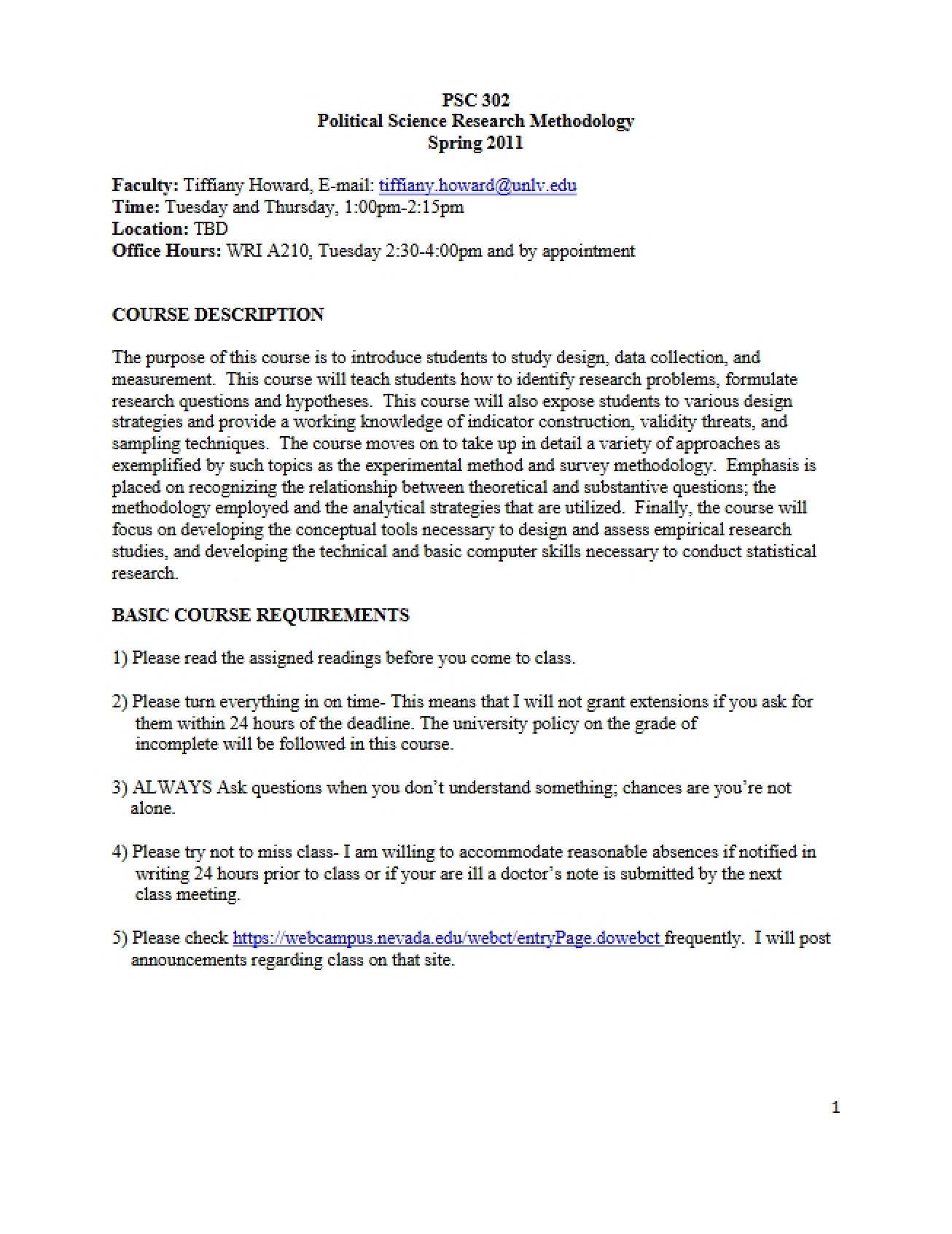 Research Methodology Course Syllabus