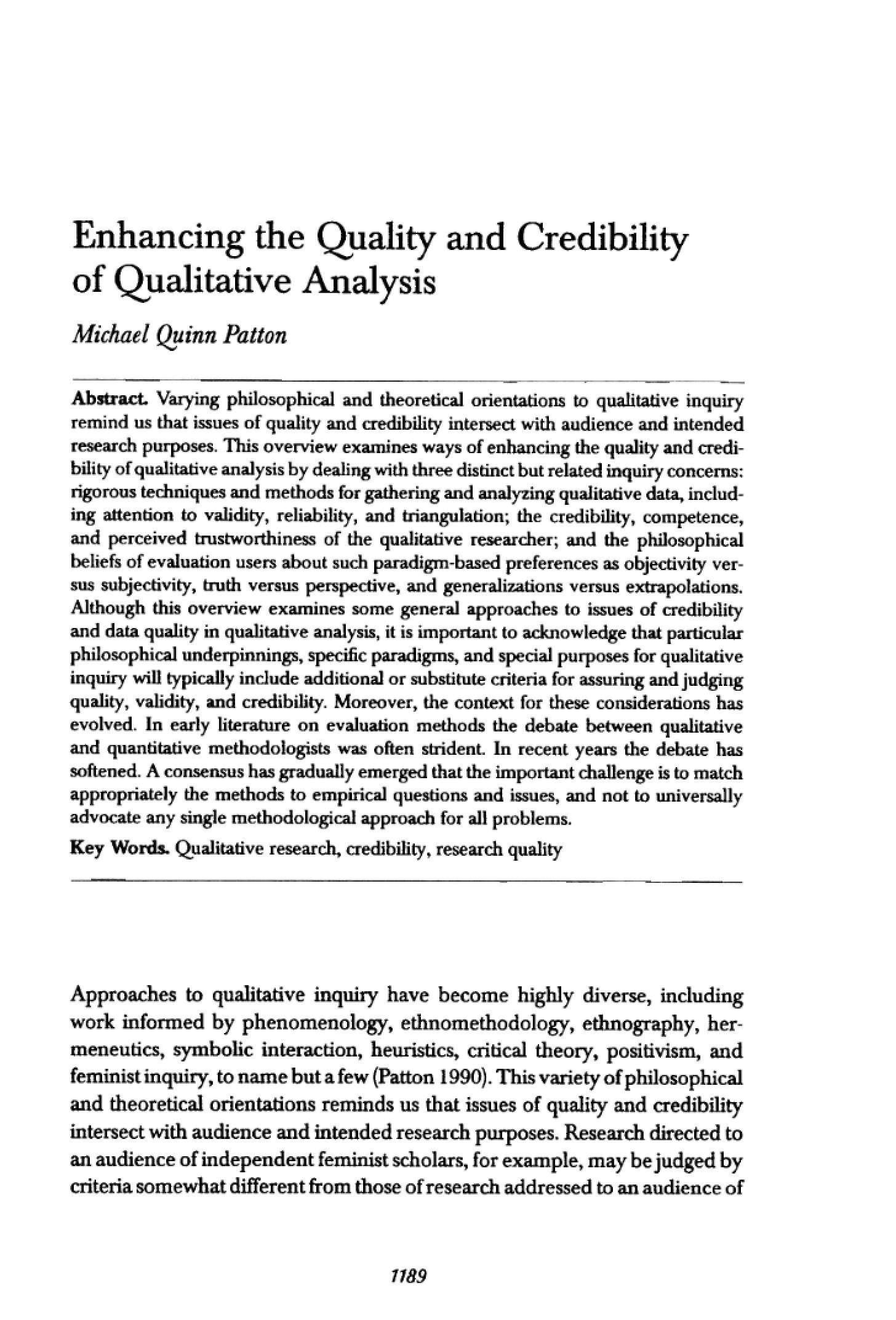 Qualitative Analysis Enhancing Credibility and Quality