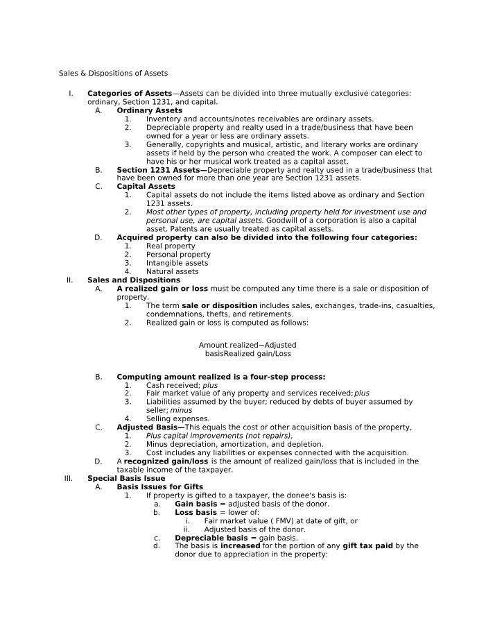 Assets - Sales and Dispositions