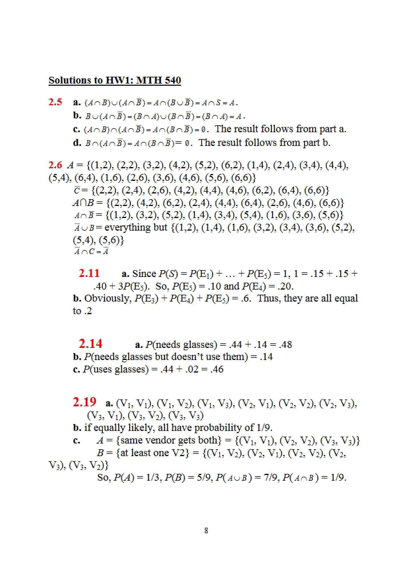 Solution HW 1 (M540)