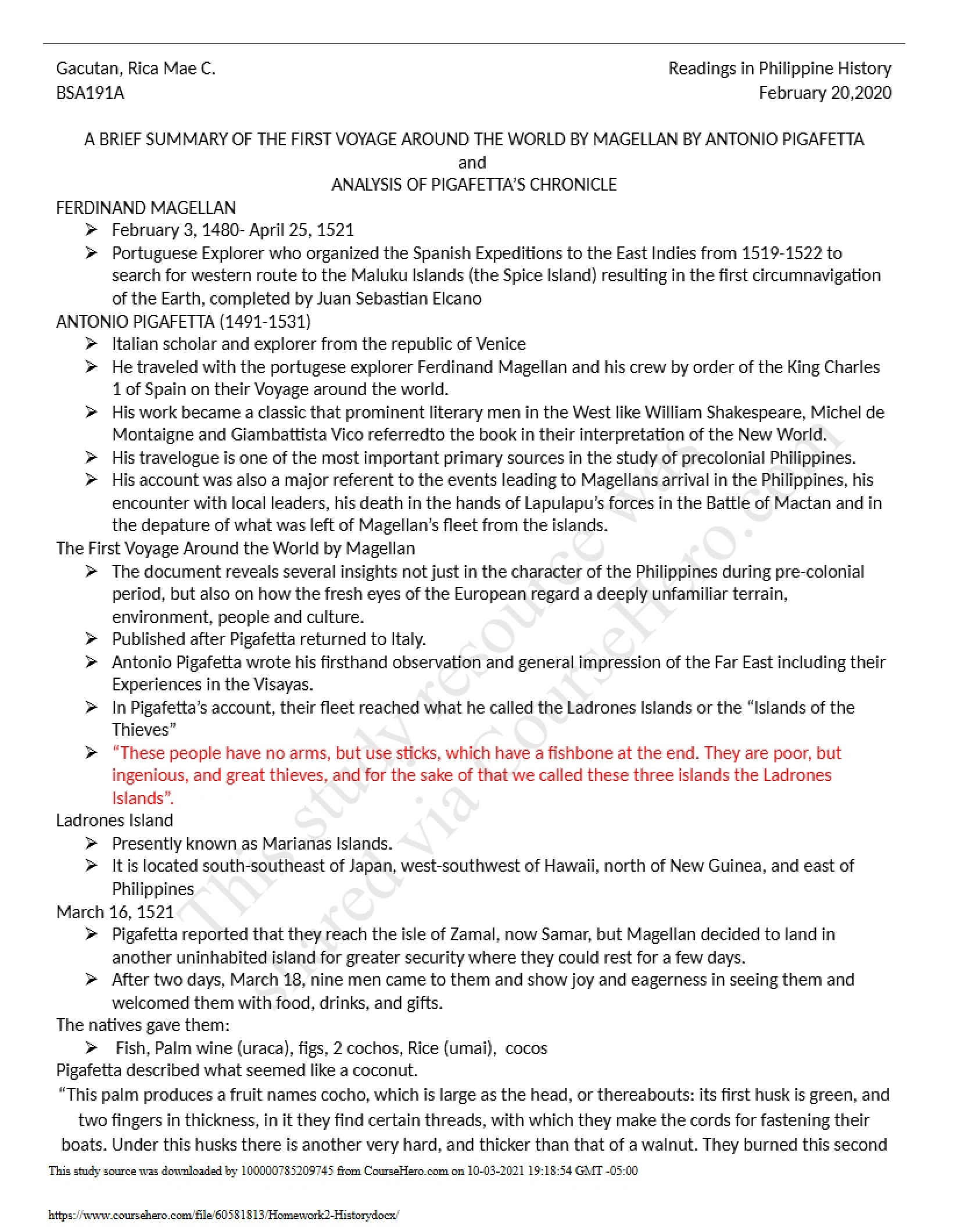 Magellan's First Voyage A Brief Summary by Pigafetta