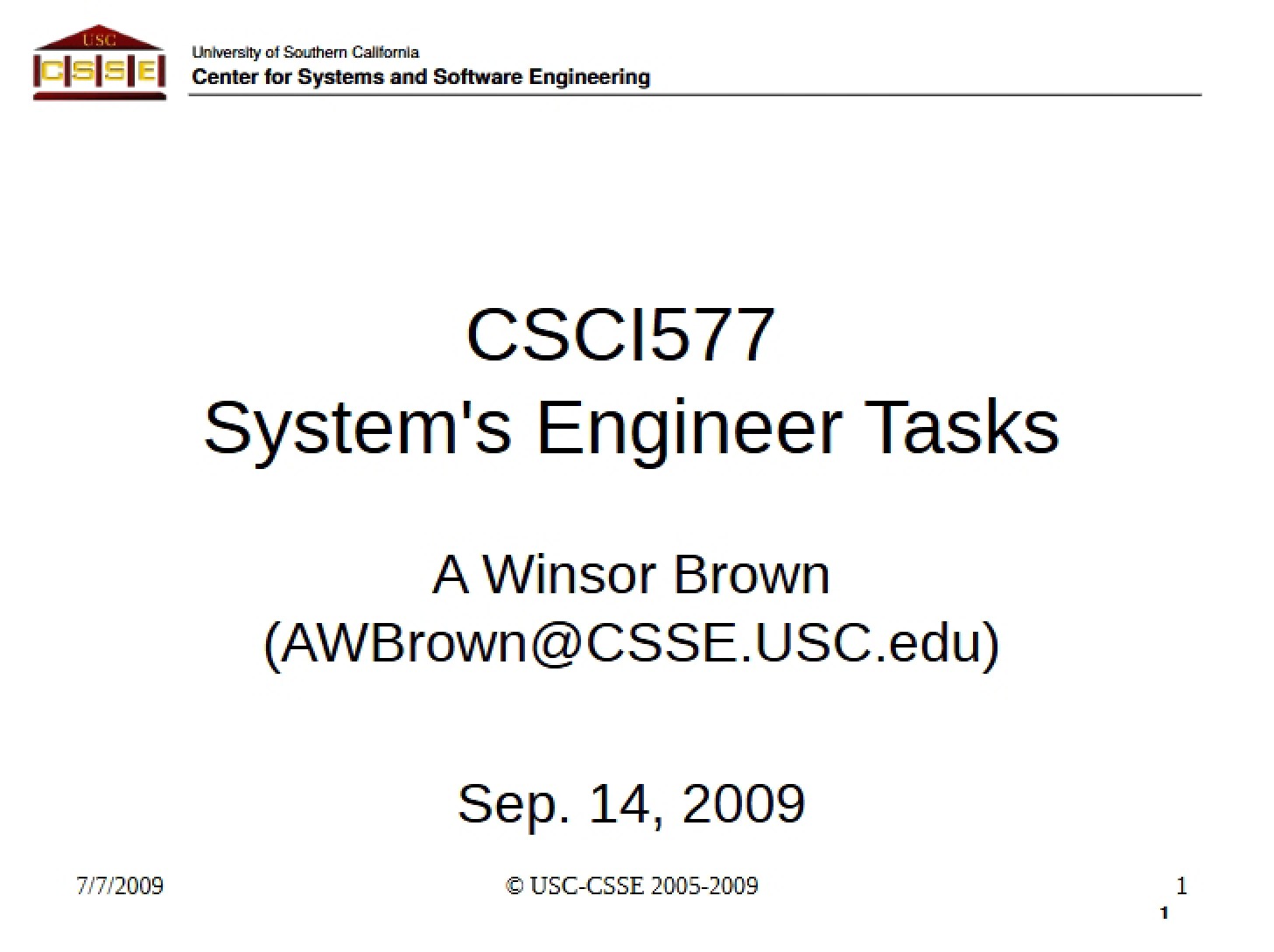 Tasks for Systems Engineering (EC09c)