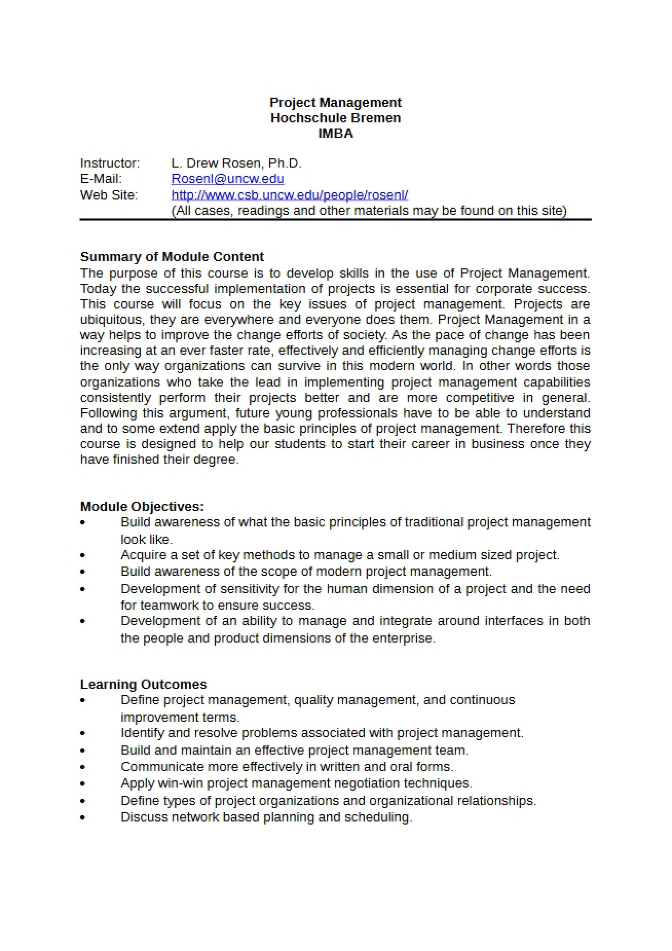 Project Management Syllabus