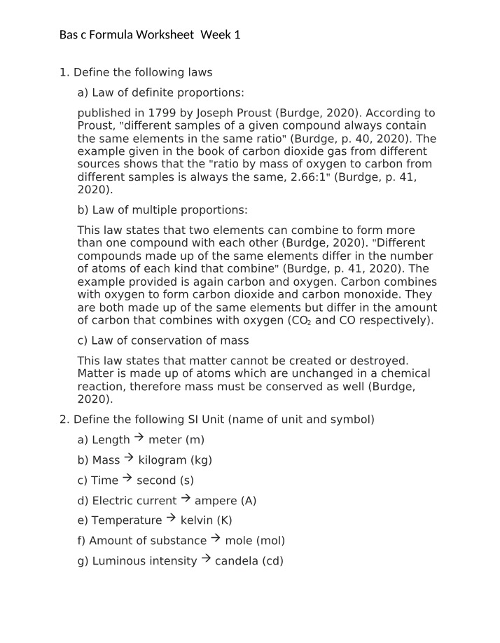 Worksheet on Basic Formulas