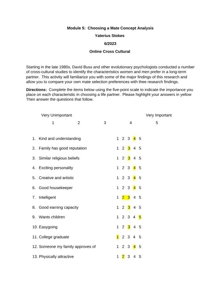 Choosing a Life Partner - Concept Analysis and Cross-Cultural Research Findings