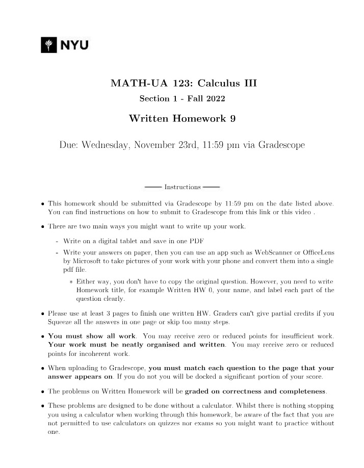 Calculus III Written Homework 9