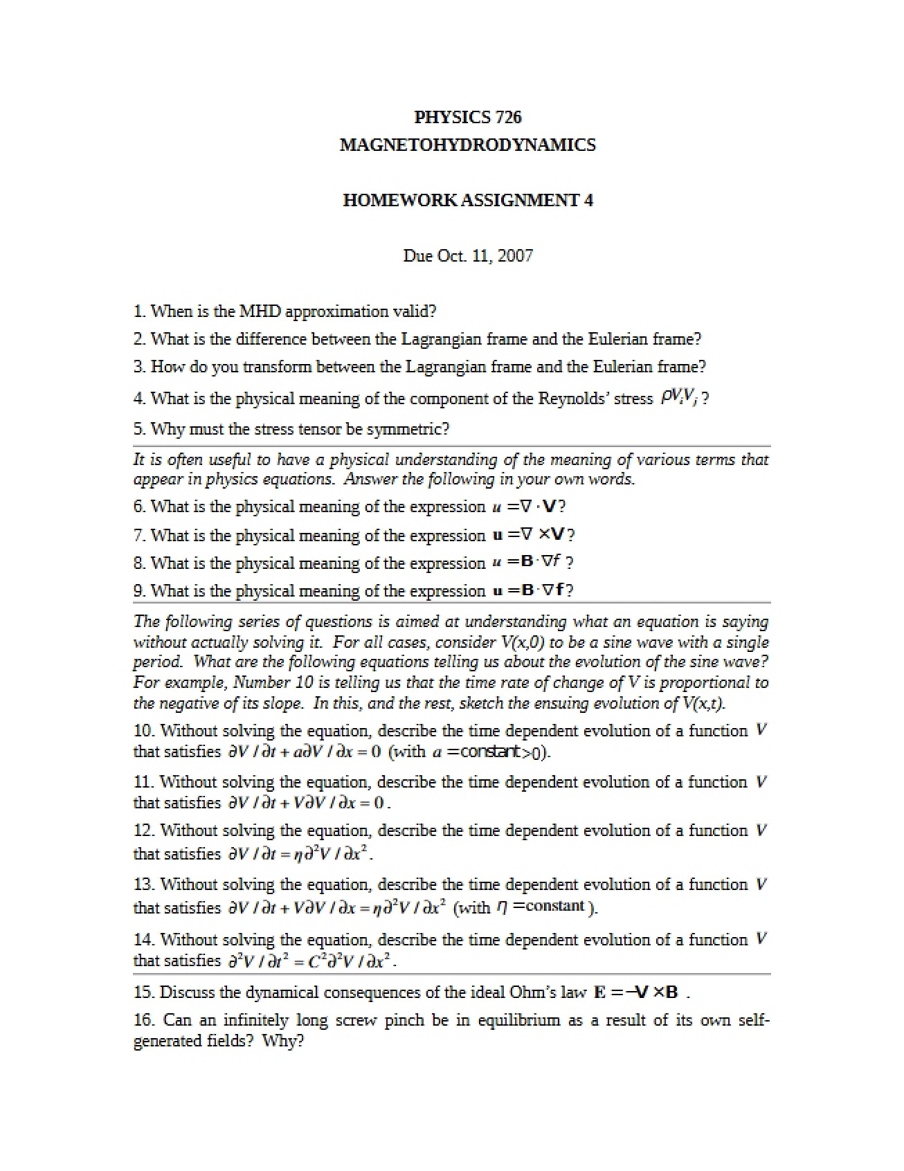 Assignment Four Homework - Magnetohydrodynamics