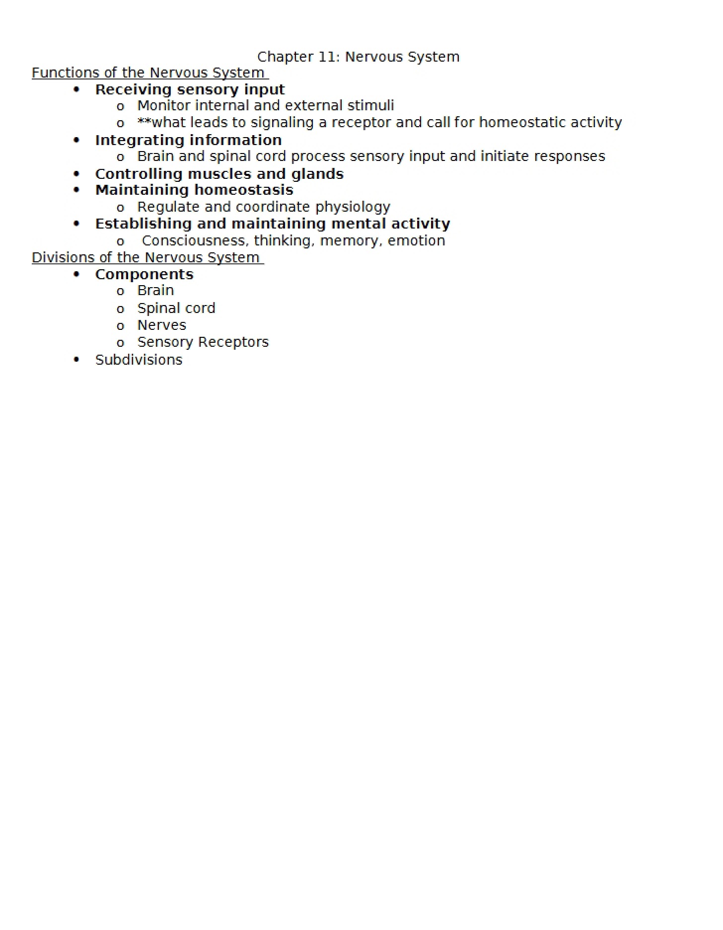 Nervous System Chapter 11