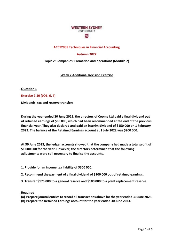 Financial Accounting - Dividends, Tax, and Reserves