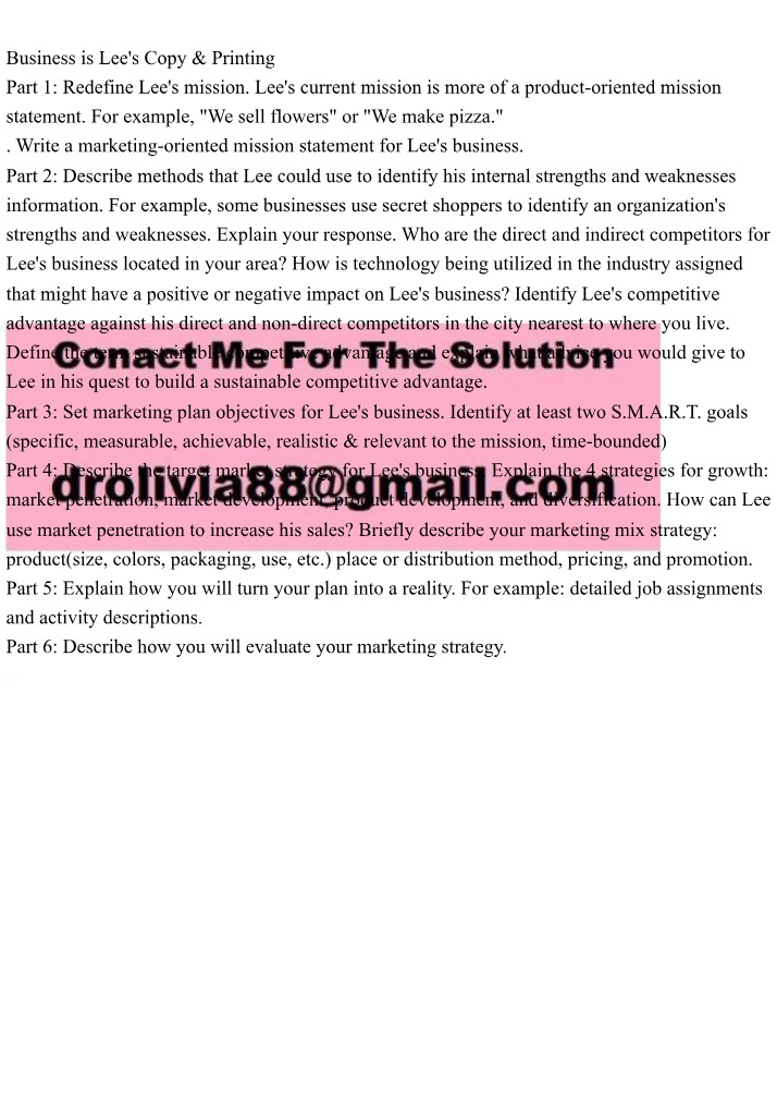 Crafting a Marketing-Oriented Mission - Redefining Lee's Mission