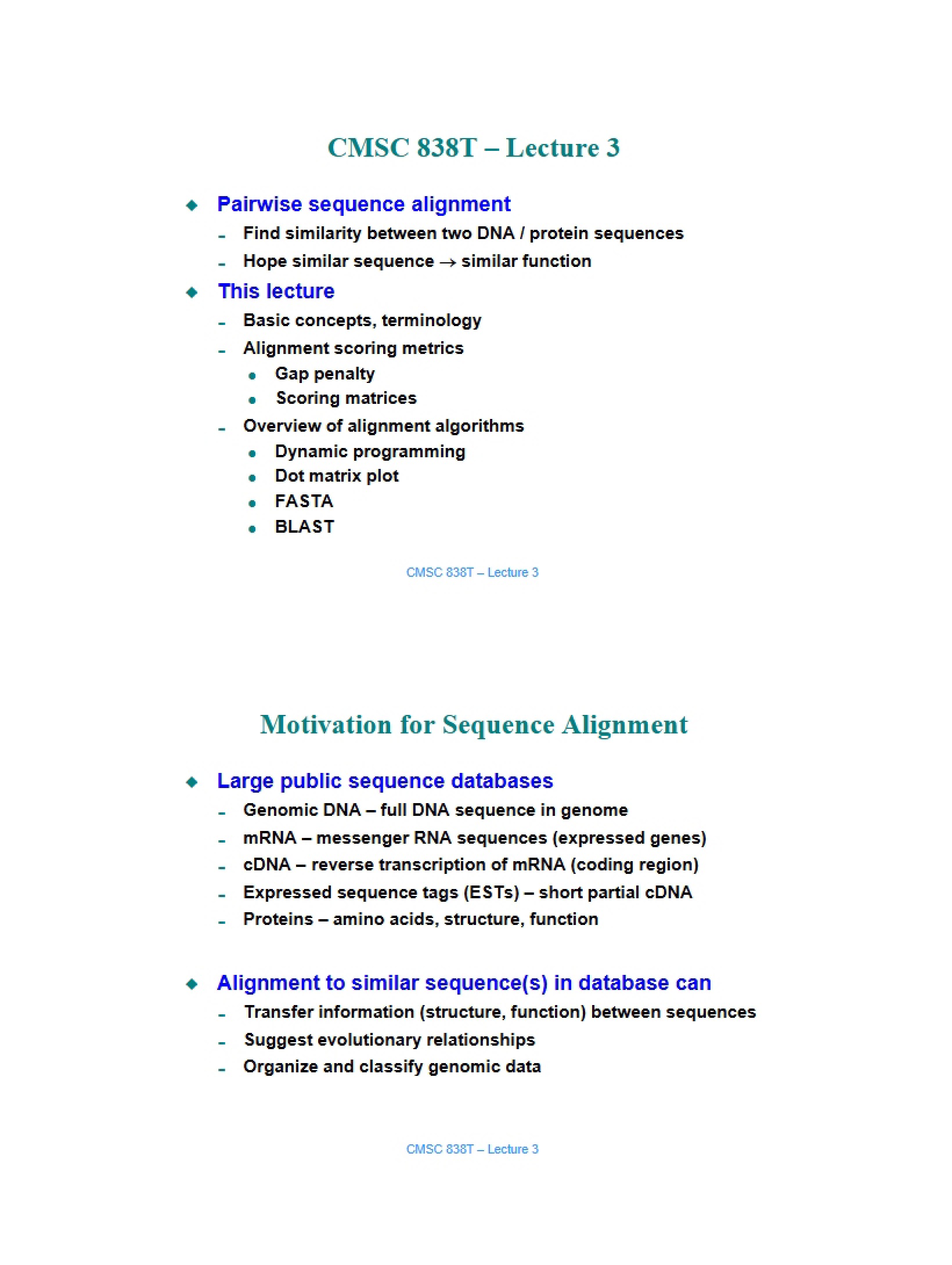 Lecture 03 Notes for CMSC 838T