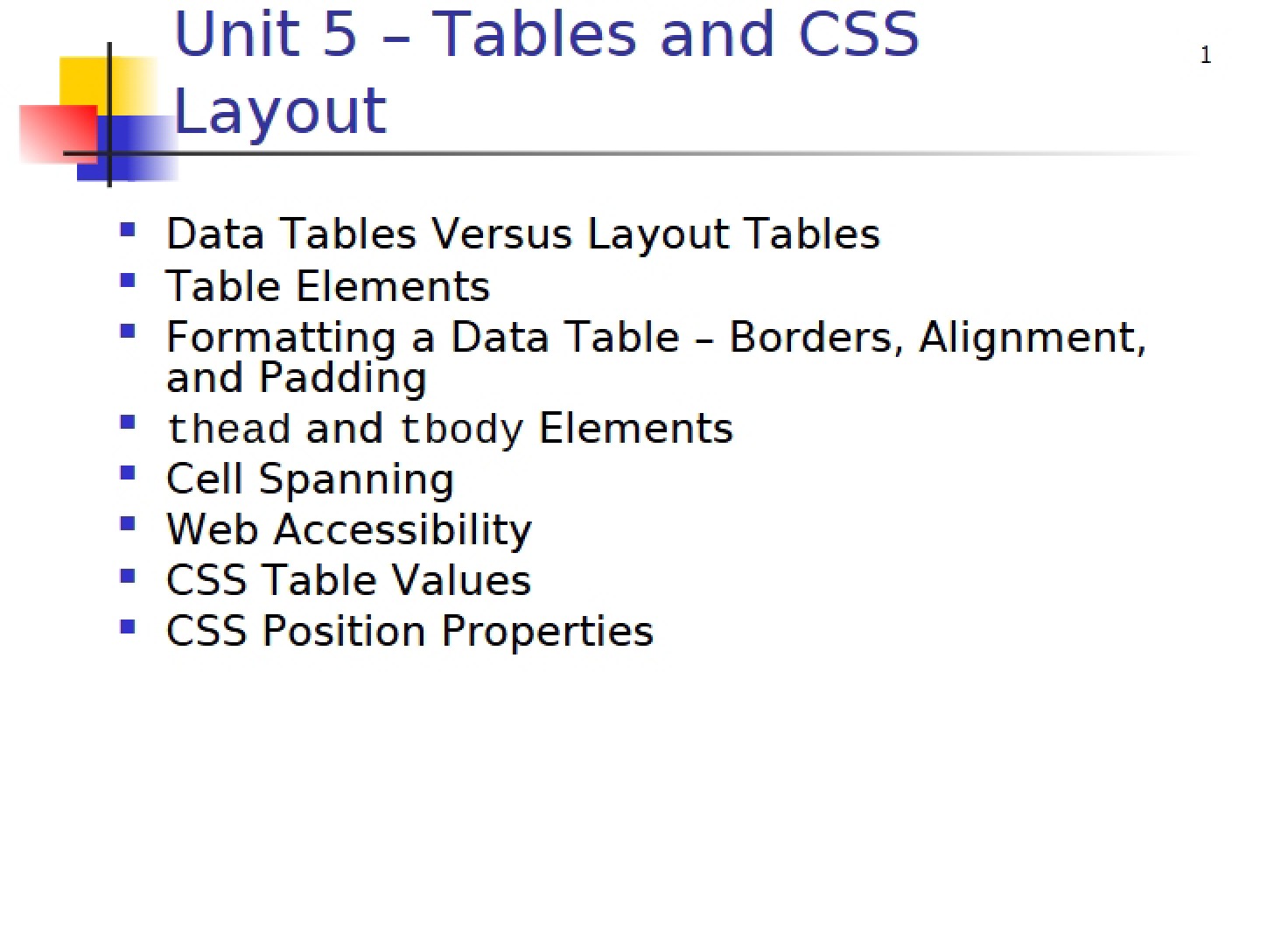 CSS Layout and Tables