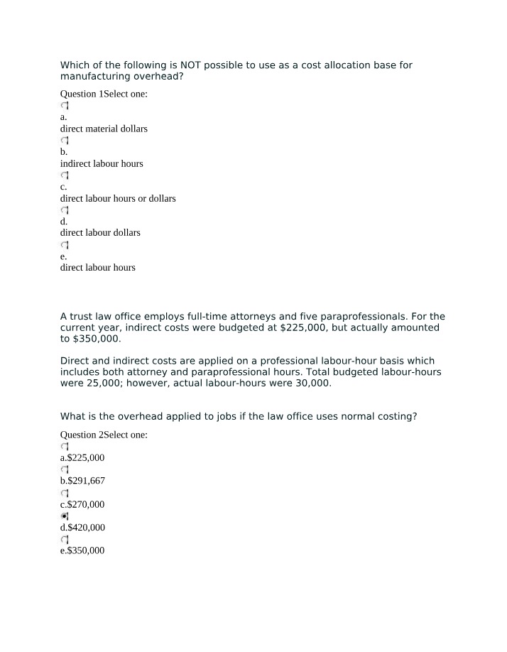 Choosing a Manufacturing Cost Allocation Base