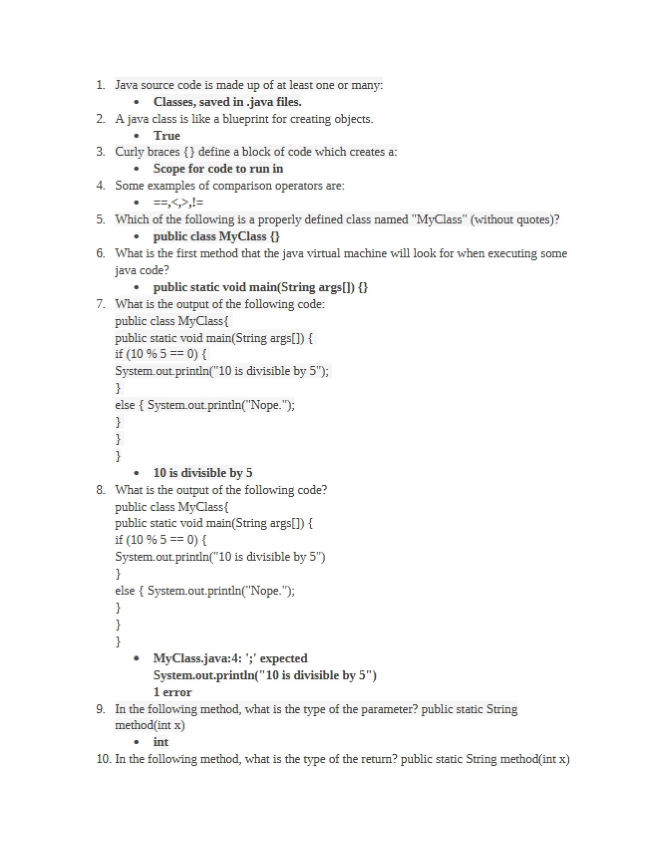 Study Guide for Object-Oriented Problem Solving